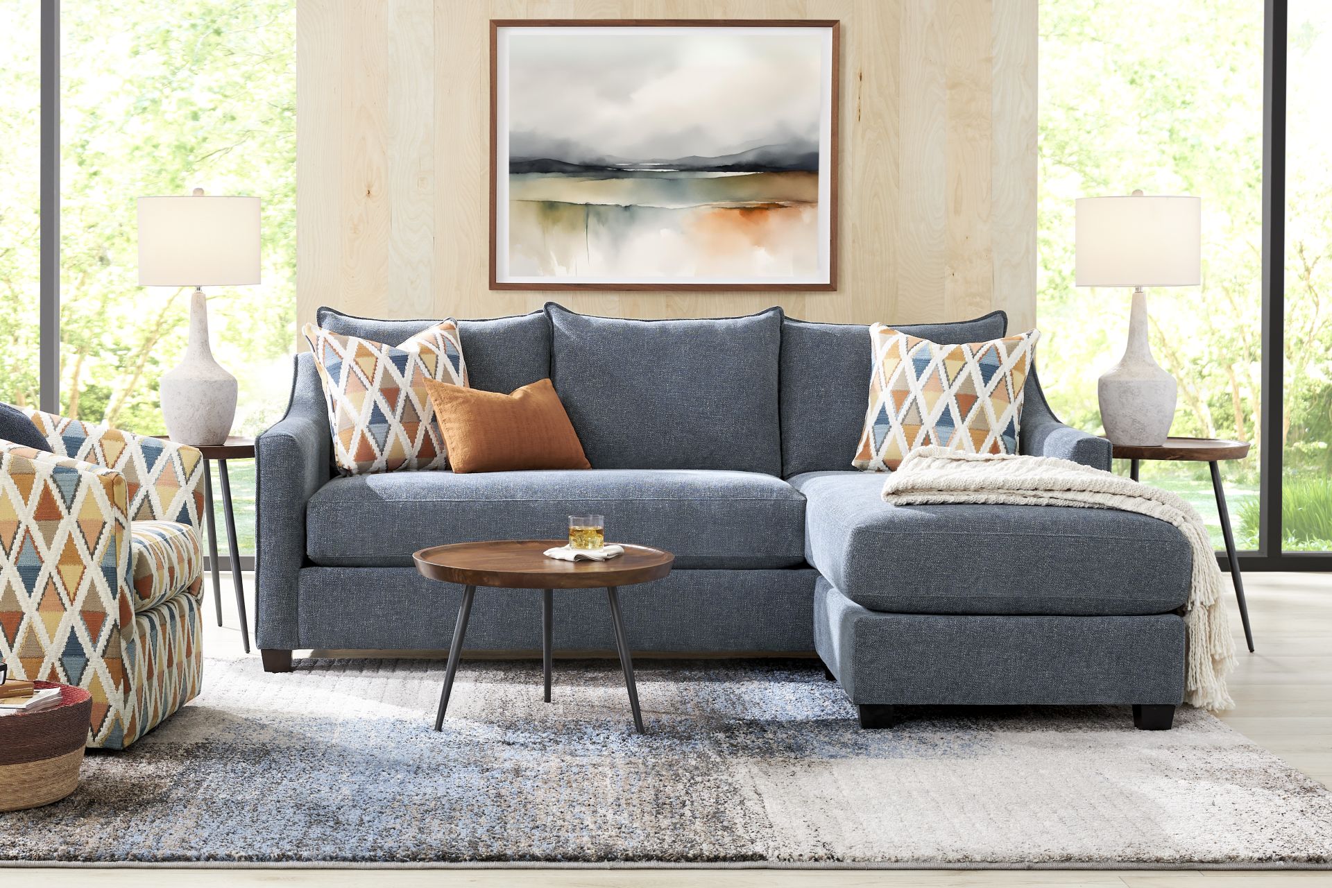 Soho Place Navy 6 Pc Living Room with Gel Foam Sleeper Chaise Sofa - Image 1