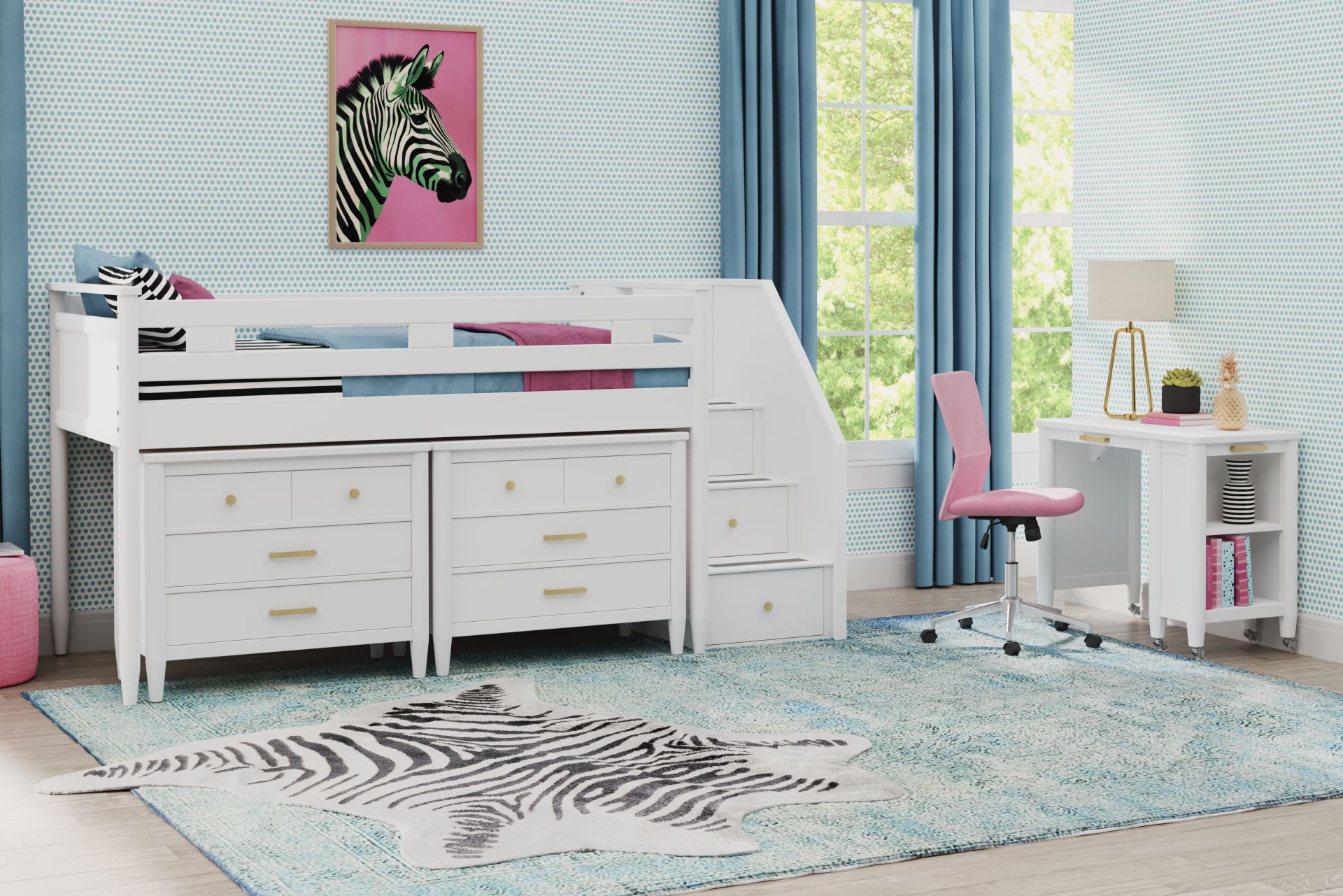 Kids Modern Colors White Twin Step Loft with Loft Chests - Image 2