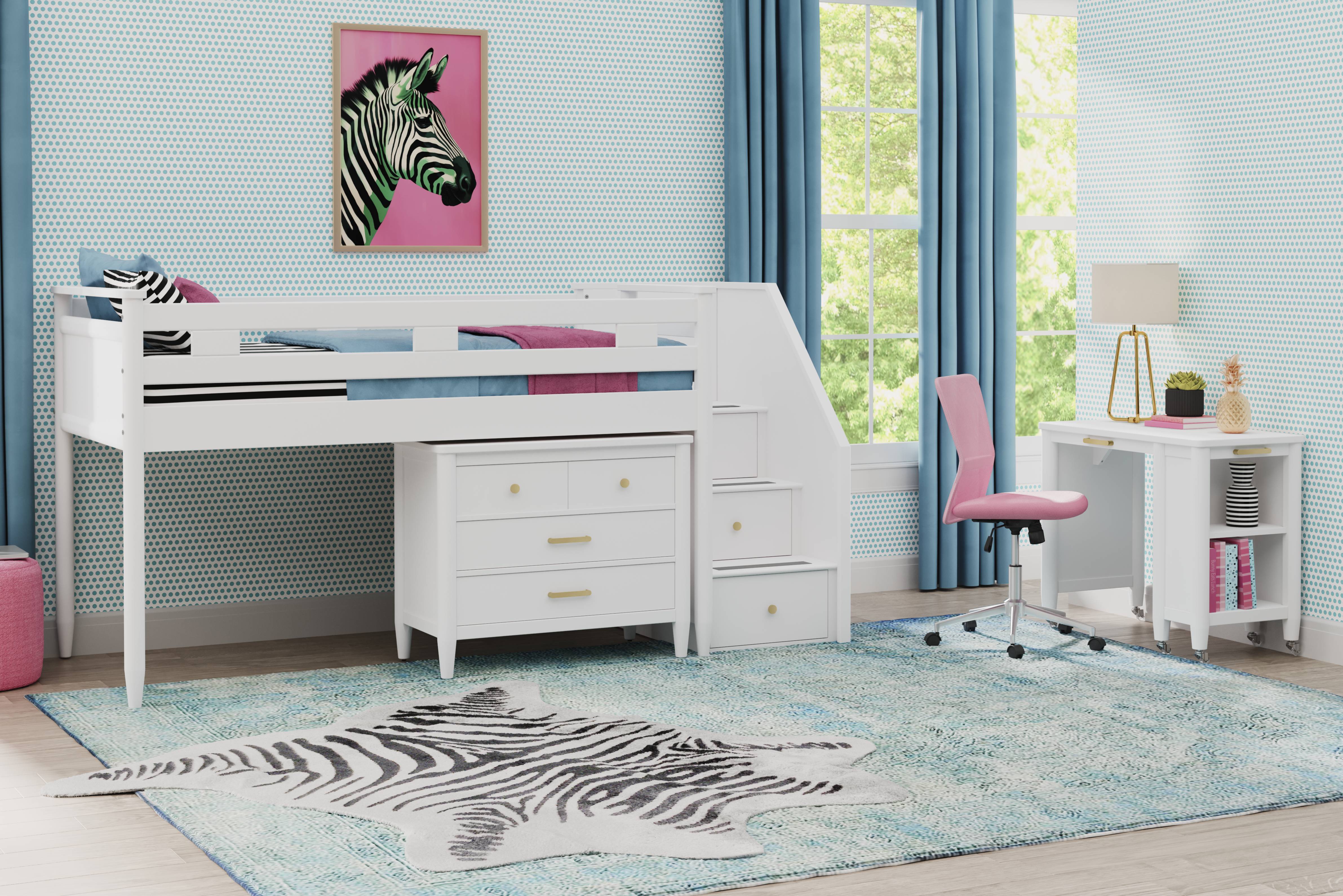 Kids Modern Colors White Full Step Loft with Loft Chest and Desk - Thumbnail - Image 2