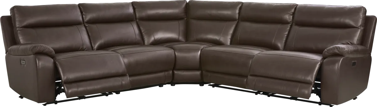 Delaney Point Brown Leather 5 Pc Power Reclining Sectional