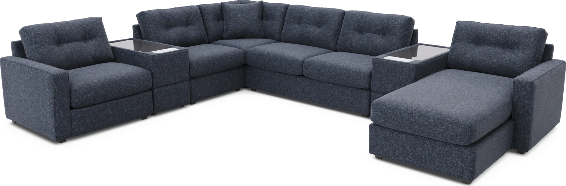 Dark Blue 7 Pc ModularOne Gel Foam Sleeper with Media Consoles