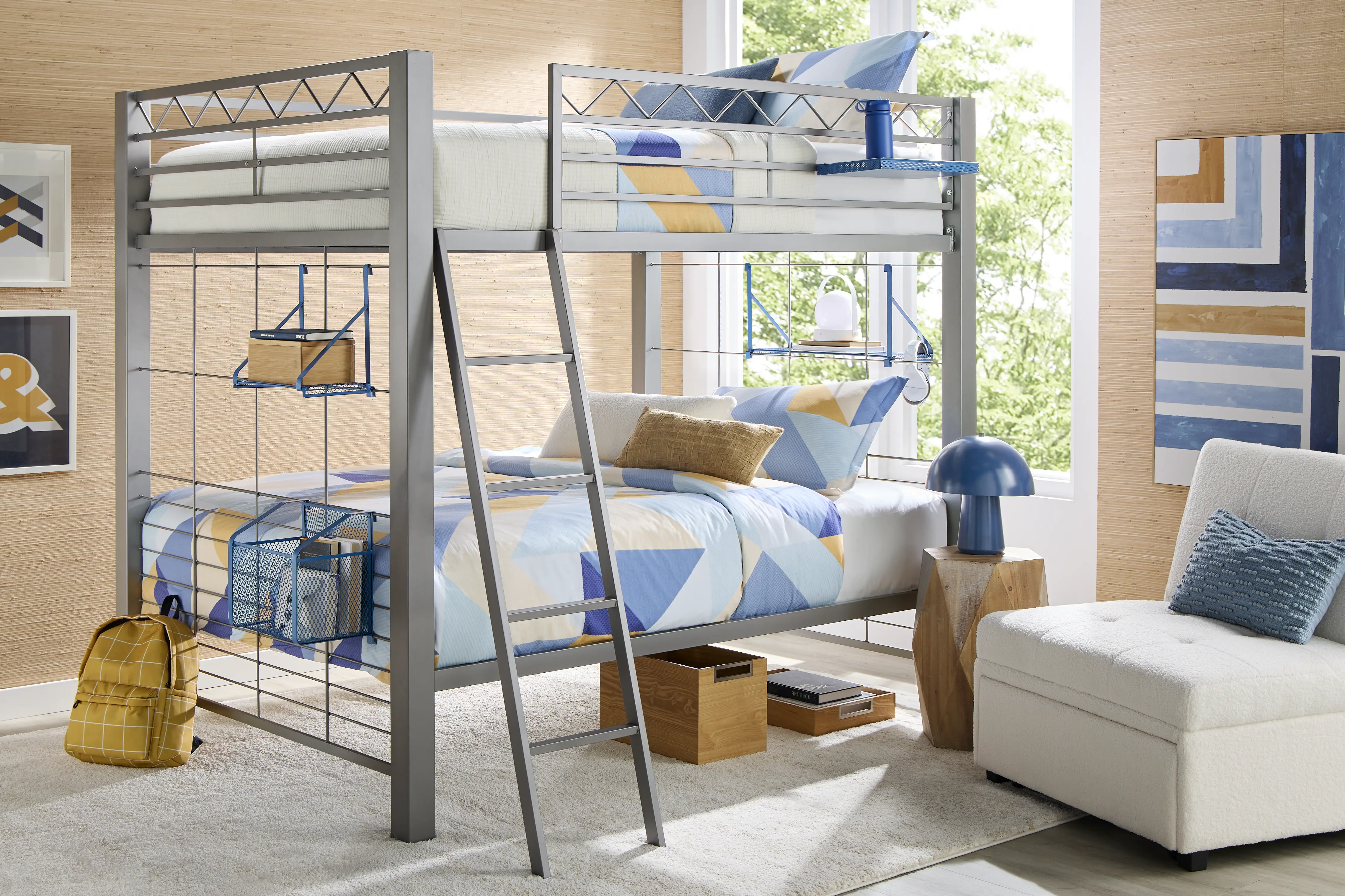 Build-a-Bunk Gray Full/Full Bunk Bed with Blue Accessories - Thumbnail - Image 2
