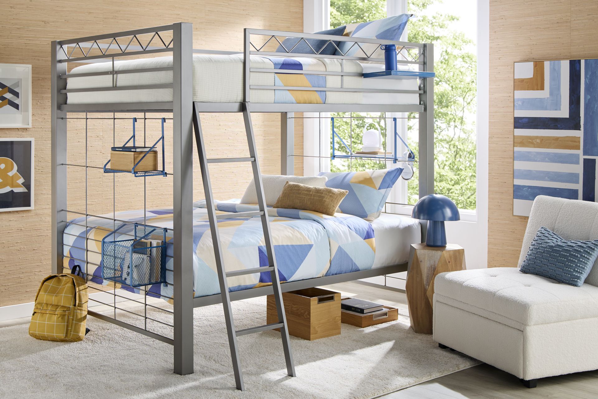 Build-a-Bunk Gray Full/Full Bunk Bed with Blue Accessories - Image 2