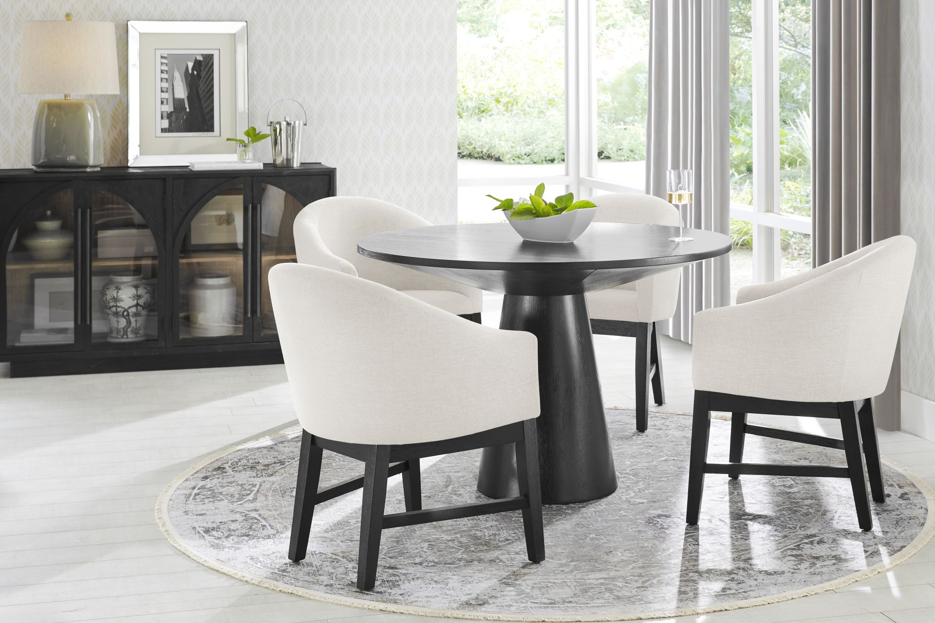 Kendall Black 5 Pc 48" Round Dining Room with White Arm Chairs - Image 1