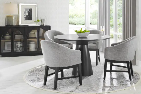 Kendall Black 5 Pc 48" Round Dining Room with Gray Arm Chairs