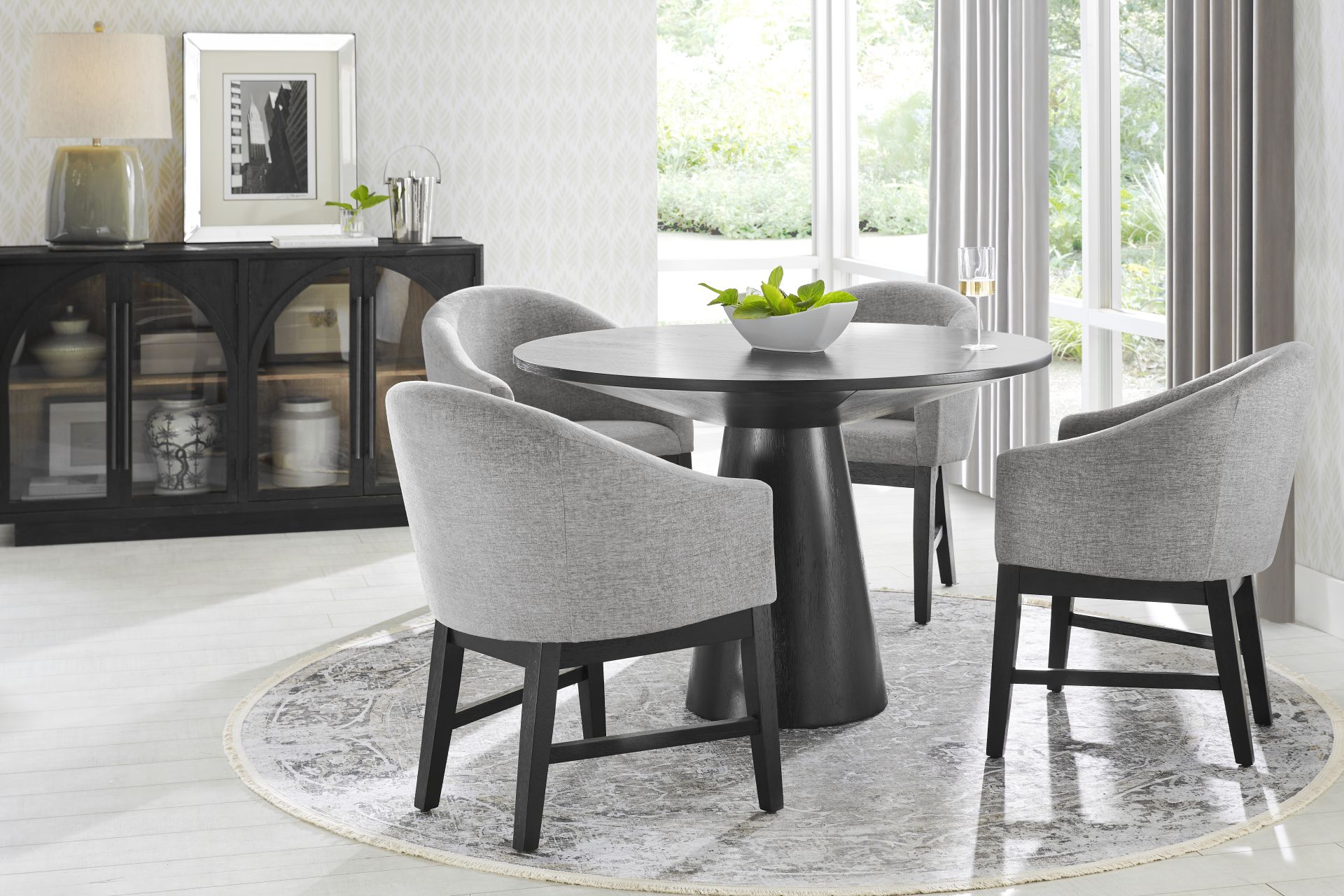 Kendall Black 5 Pc 48" Round Dining Room with Gray Arm Chairs - Image 1