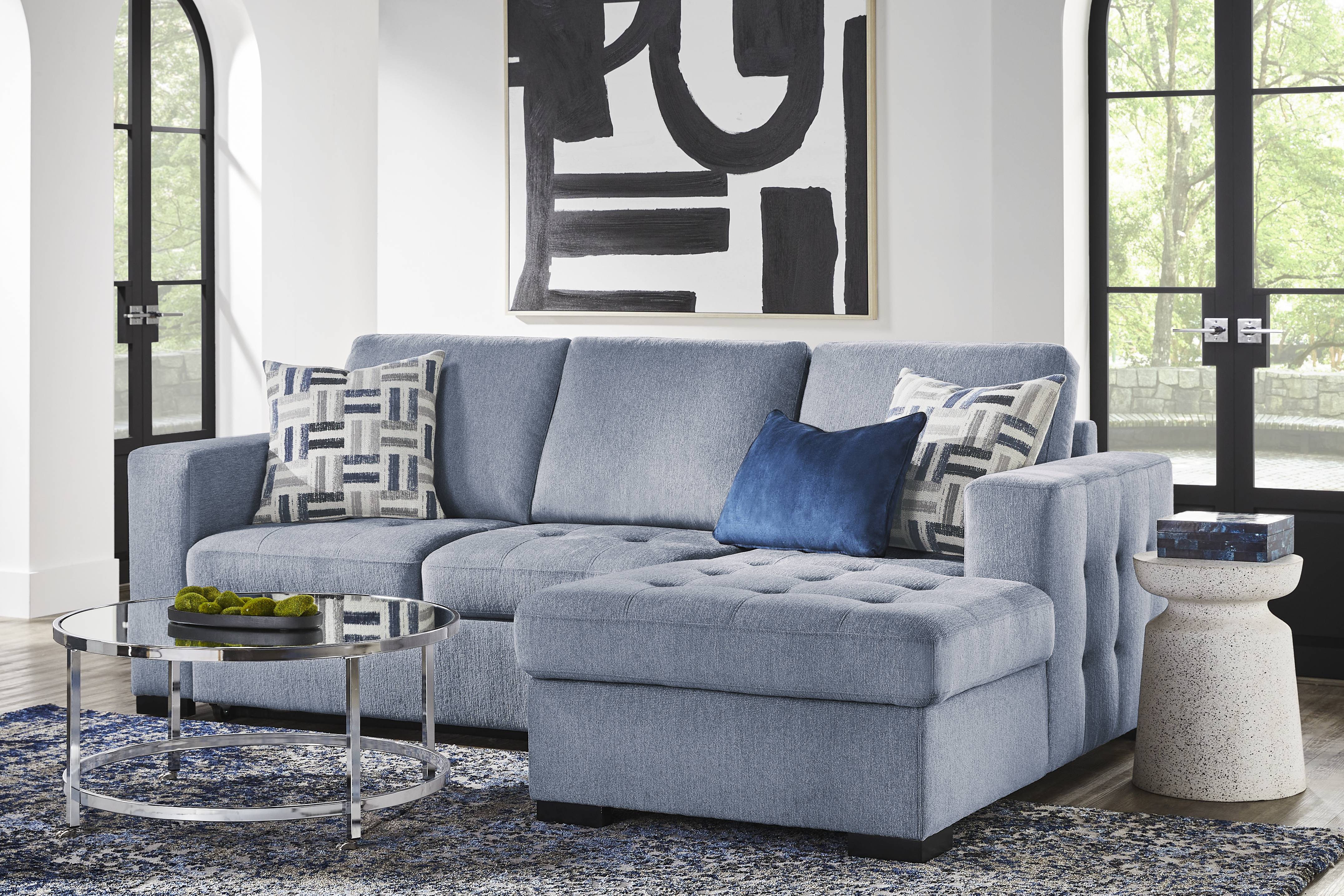 Geneva Blue 5 Pc Sleeper Sectional Living Room - Thumbnail - Image 1