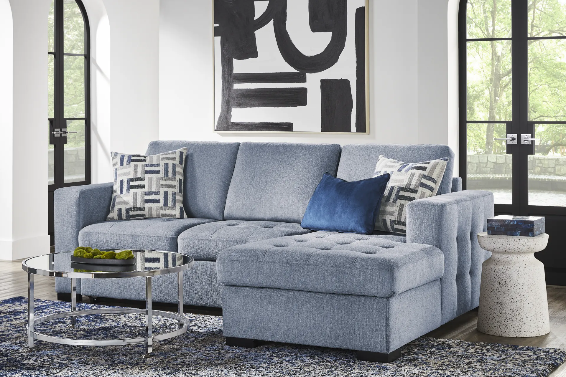 Geneva Blue 2 Pc Sleeper Sectional - Image 1