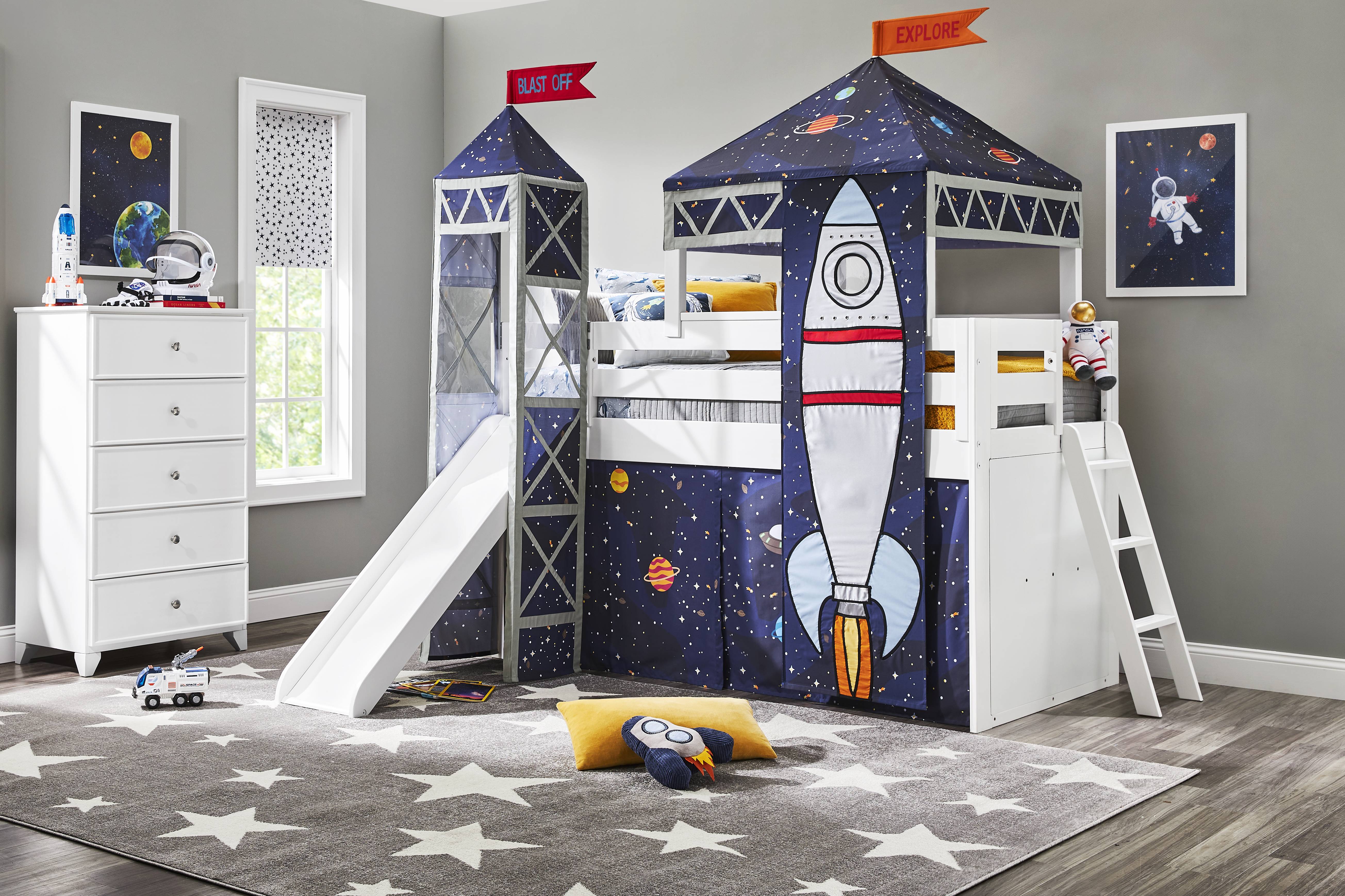 Kids Blast Off White Twin Loft Bed with Tower, Tent and Slide - Thumbnail - Image 2