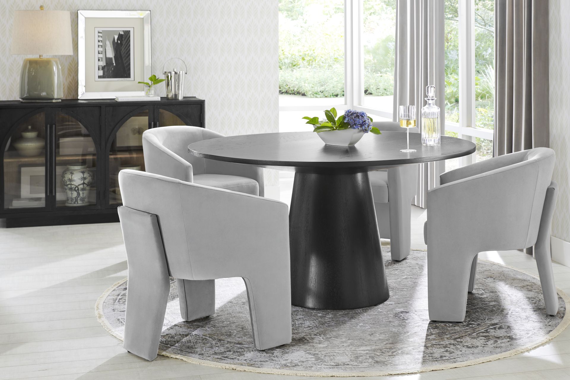 Kendall Black 5 Pc 59" Round Dining Room with Gray Arm Chairs - Image 1