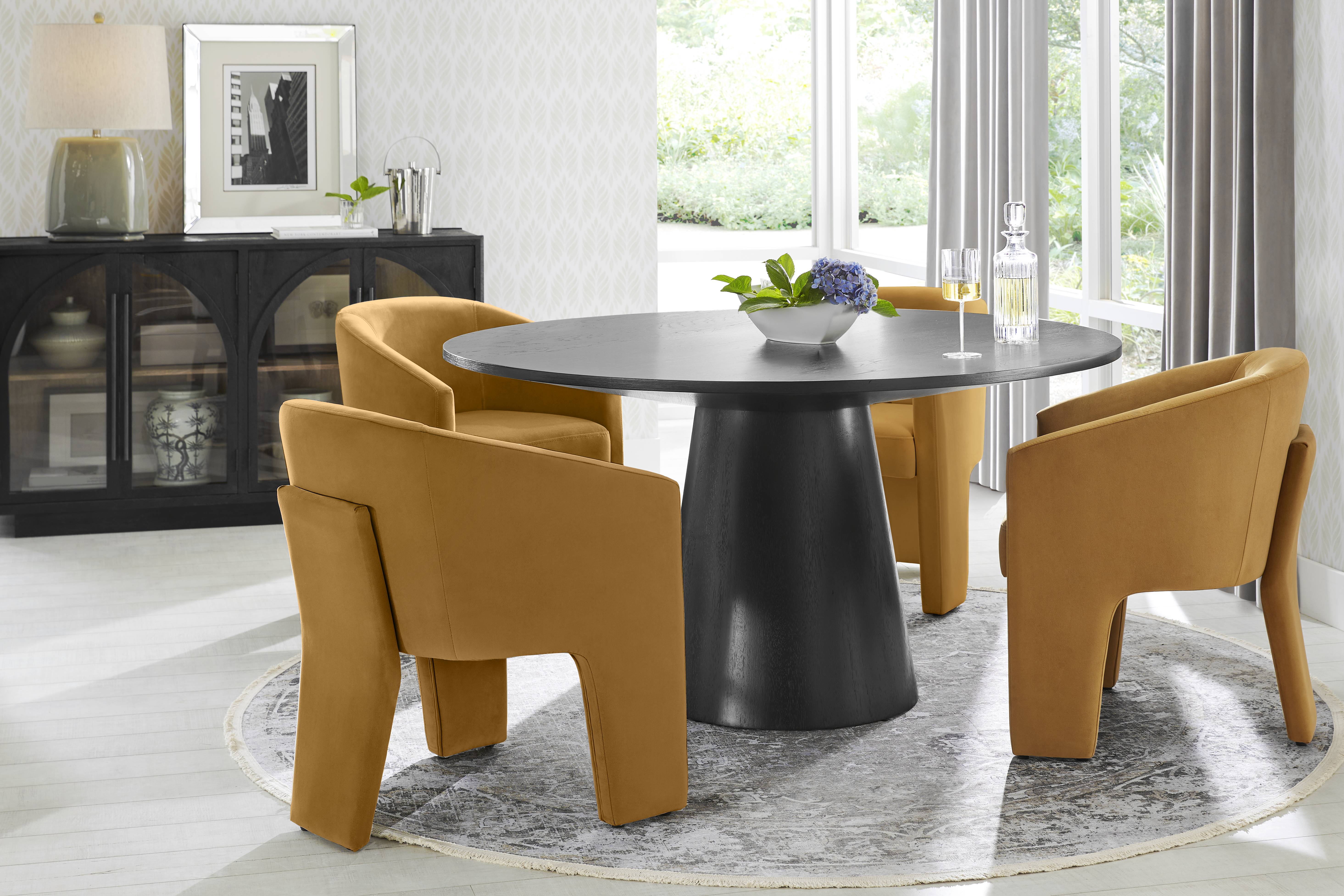 Kendall Black 5 Pc 59" Round Dining Room with Gold Arm Chairs - Thumbnail - Image 1