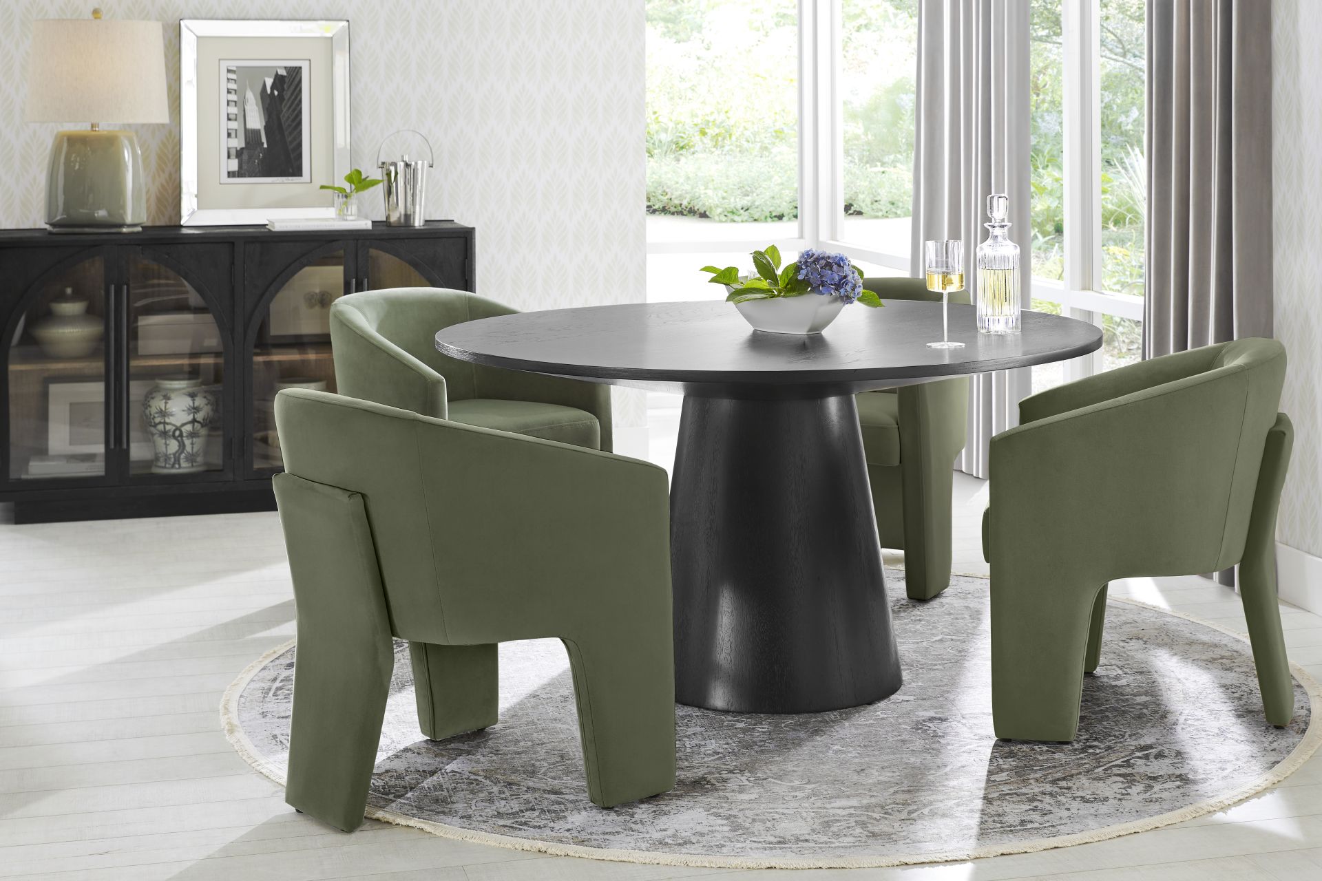Kendall Black 5 Pc 59" Round Dining Room with Sage Arm Chairs - Image 1