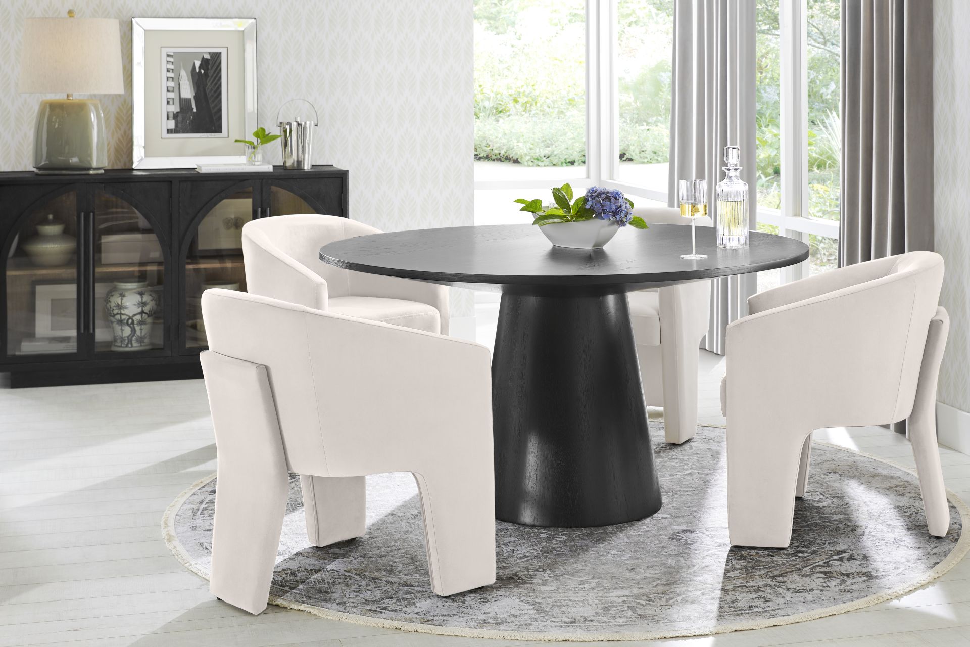 Kendall Black 5 Pc 59" Round Dining Room with Cream Arm Chairs - Image 1