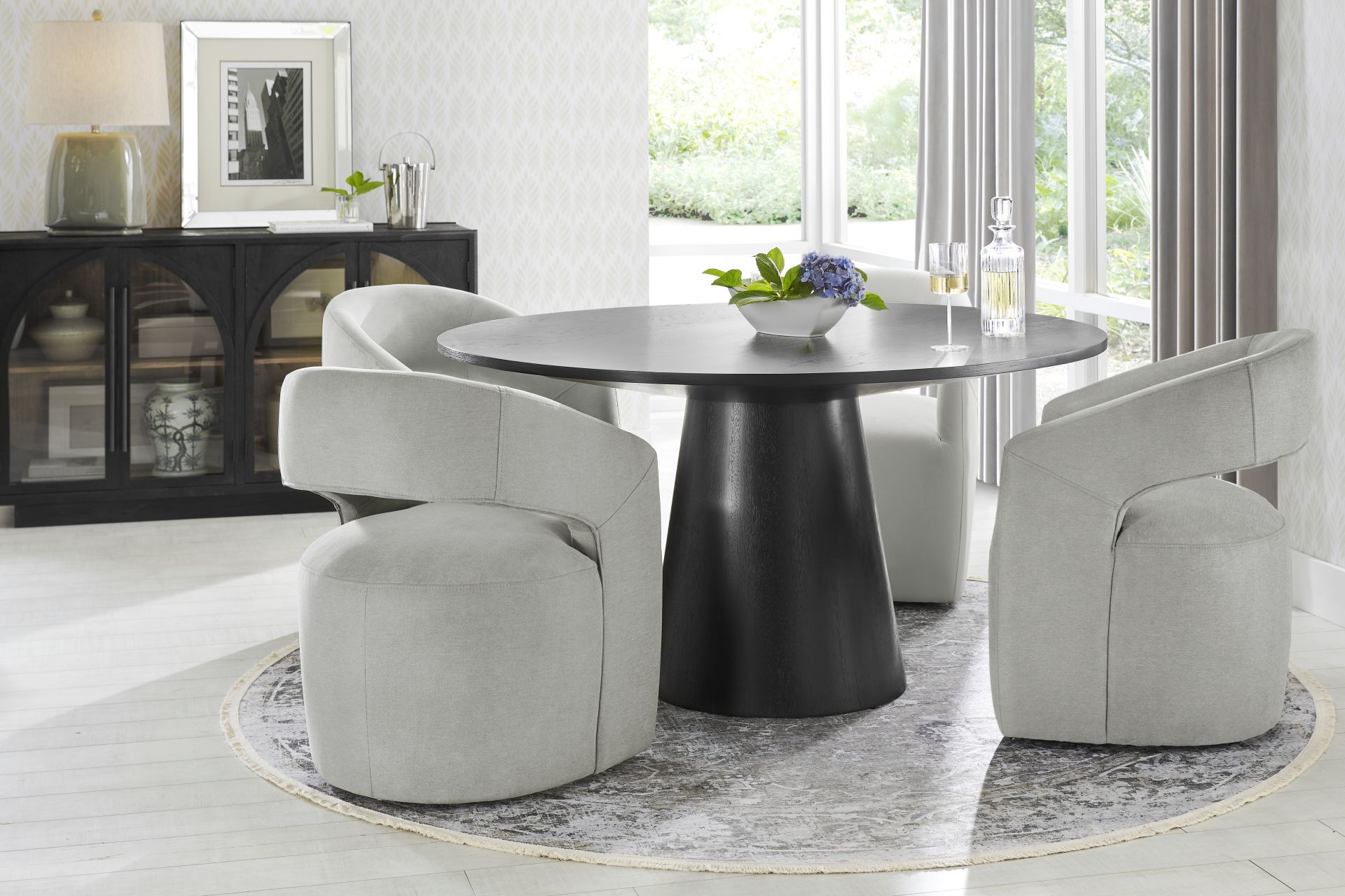 Kendall Black 5 Pc 59" Round Dining Room with Gray Cascade Park Arm Chairs - Image 1