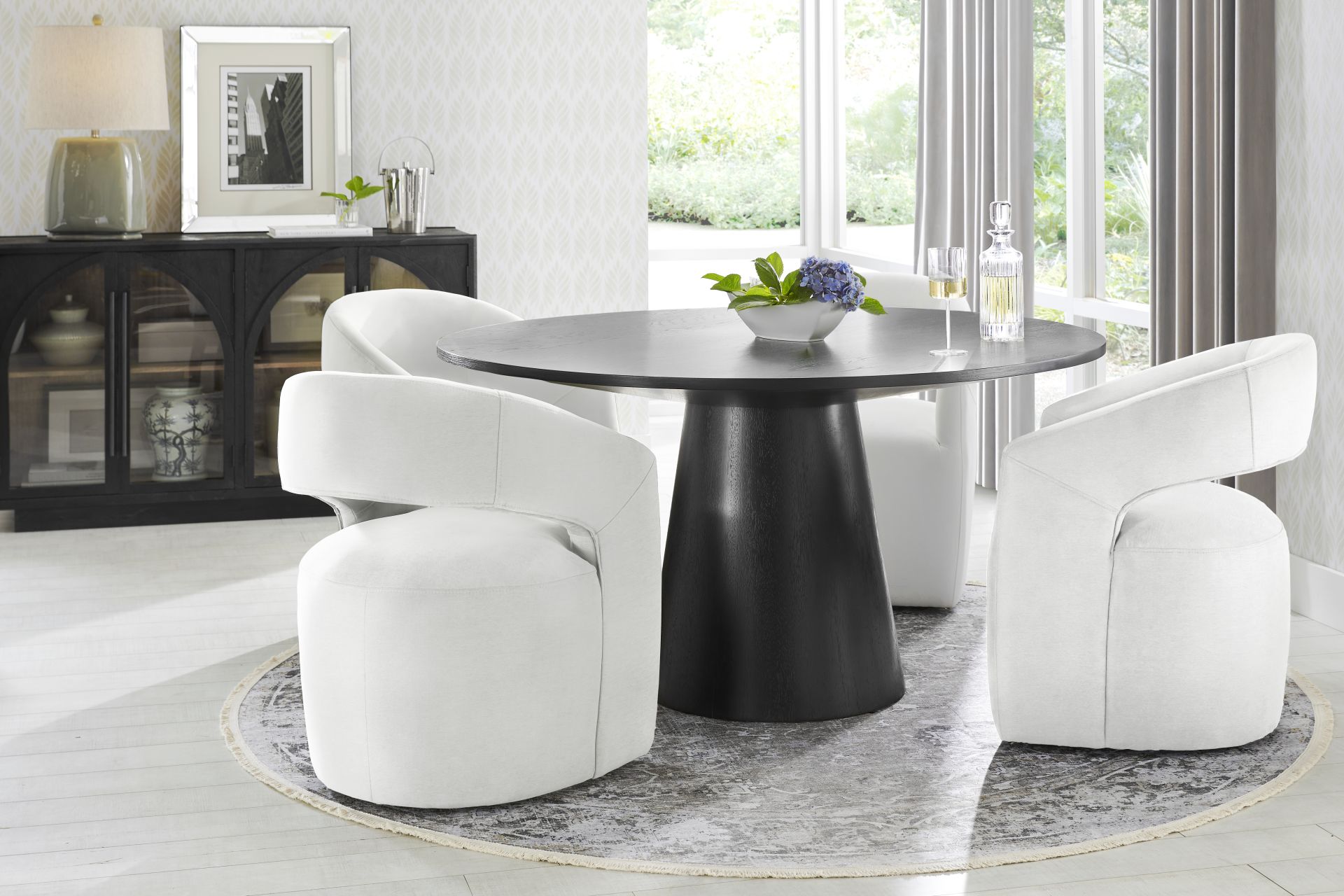 Kendall Black 5 Pc 59" Round Dining Room with White Cascade Park Arm Chairs - Image 1