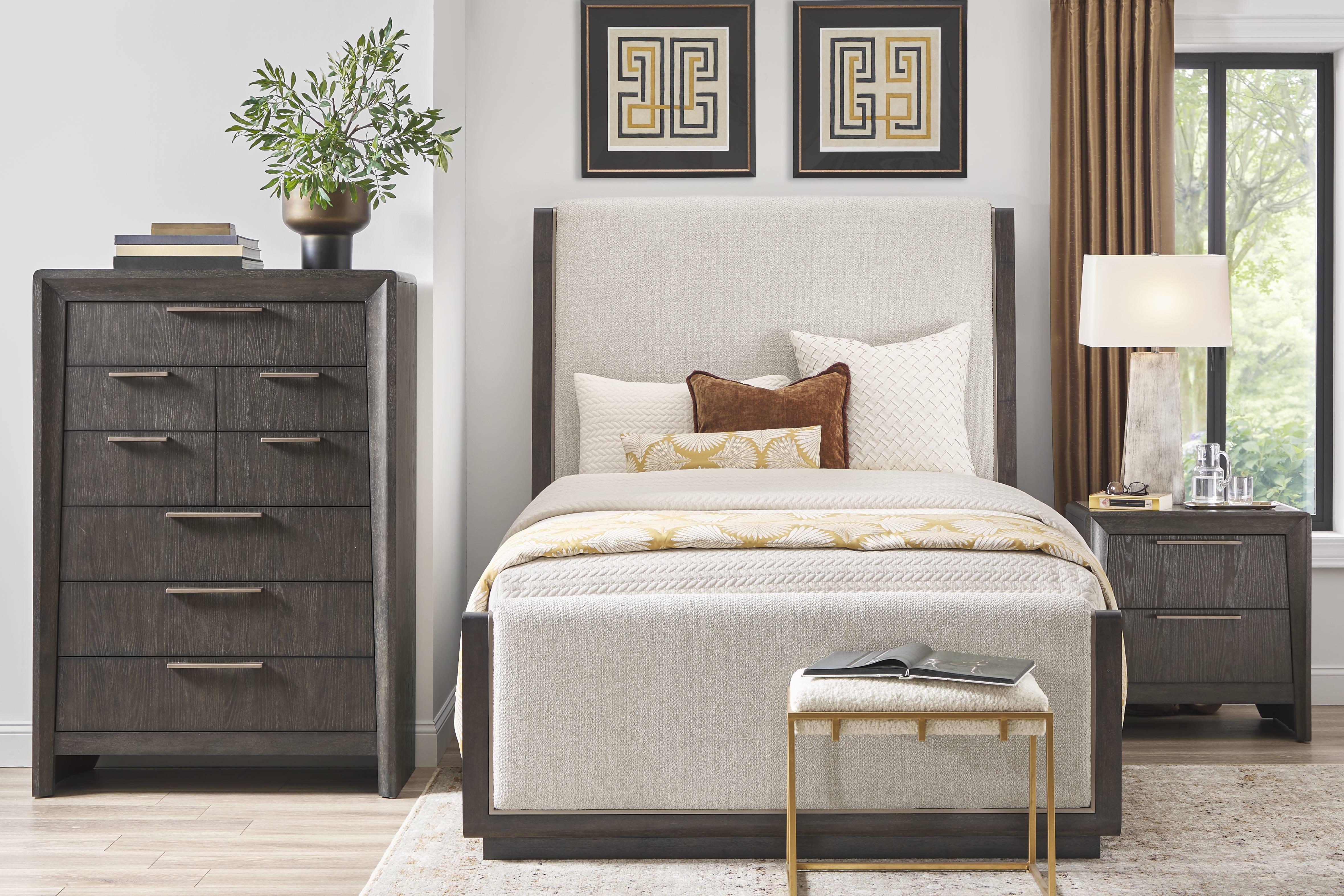 Cindy Crawford Home Small Space Fairfax Gray 5 Pc King Upholstered Bedroom - Thumbnail - Image 1