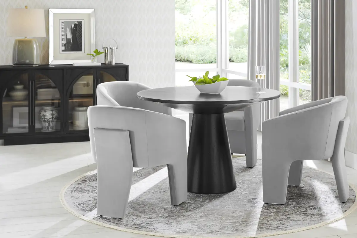 Kendall Black 5 Pc 48" Round Dining Room with Gray Arm Chairs
