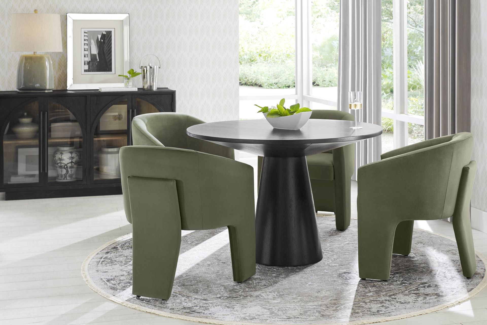 Kendall Black 5 Pc 48" Round Dining Room with Sage Arm Chairs - Image 1