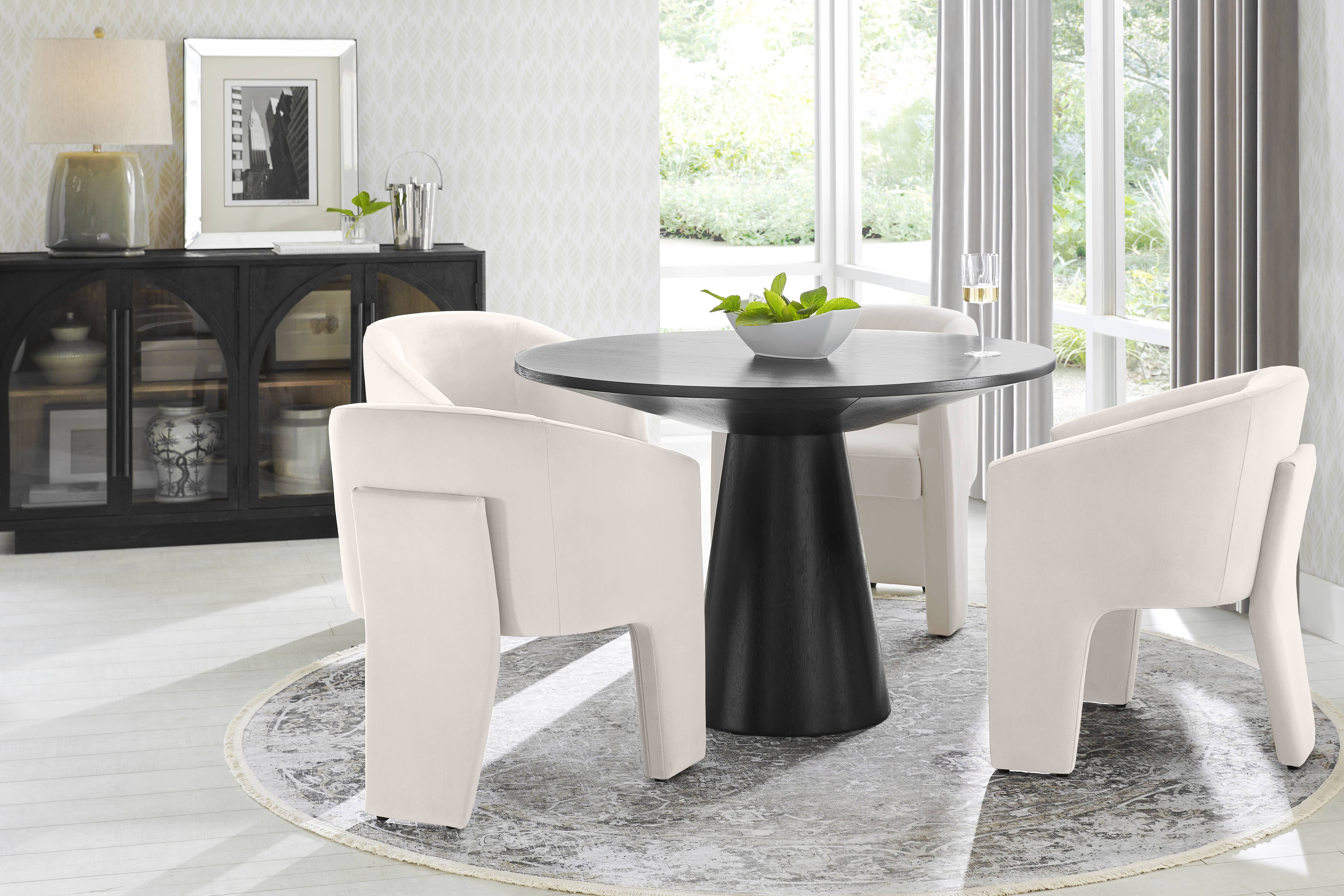 Kendall Black 5 Pc 48" Round Dining Room with Cream Arm Chairs - Thumbnail - Image 1