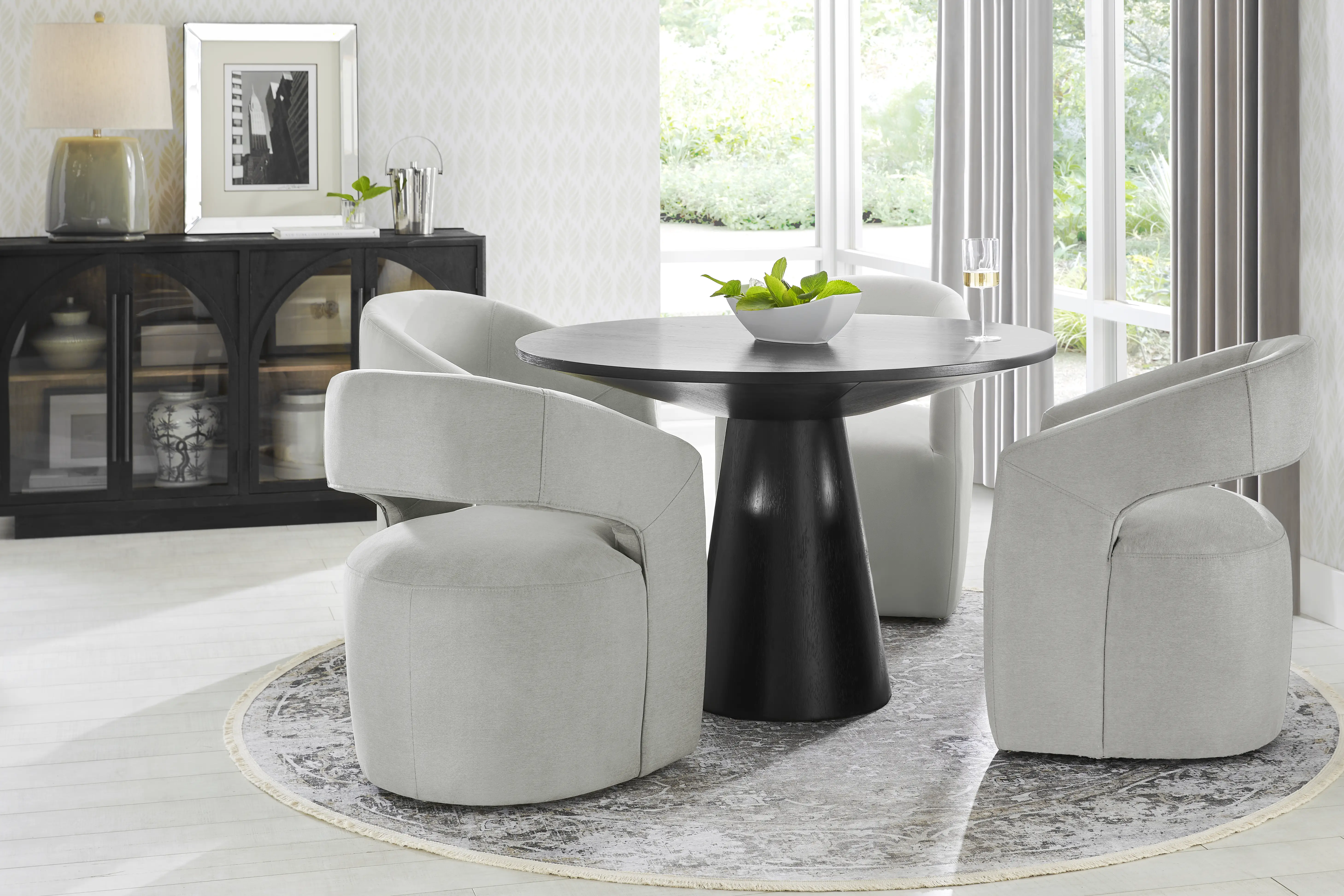 Kendall Black 5 Pc 48" Round Dining Room with Gray Cascade Park Arm Chairs - Thumbnail - Image 1