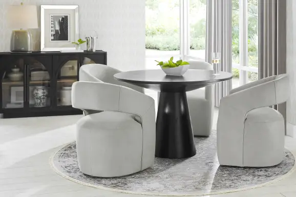 Kendall Black 5 Pc 48" Round Dining Room with Gray Cascade Park Arm Chairs