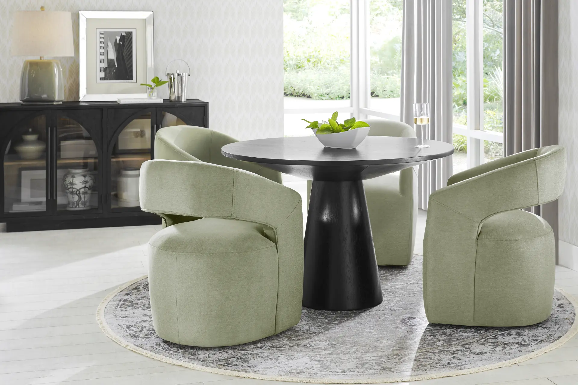 Kendall Black 5 Pc 48" Round Dining Room with Sage Cascade Park Arm Chairs