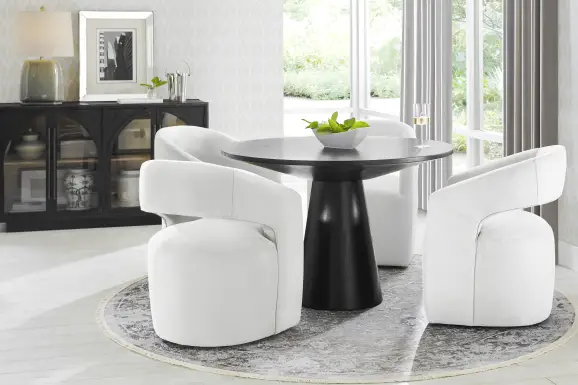 Kendall Black 5 Pc 48" Round Dining Room with White Cascade Park Arm Chairs