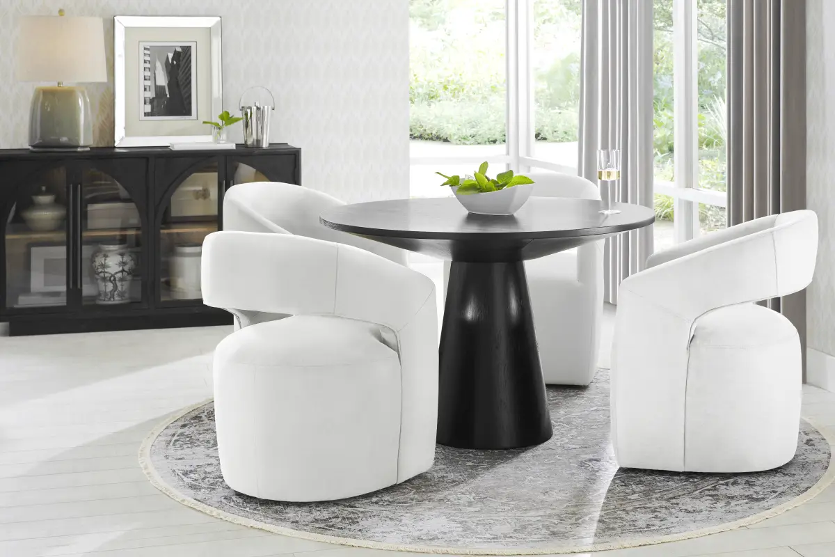 Kendall Black 5 Pc 48" Round Dining Room with White Cascade Park Arm Chairs