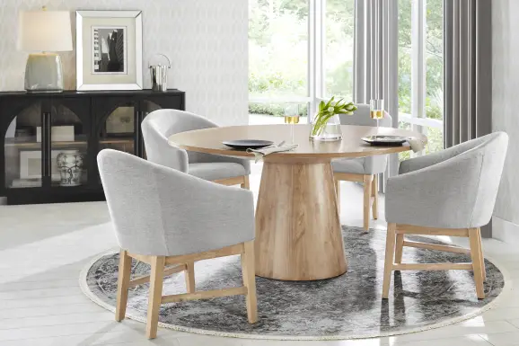 Kendall Natural 5 Pc 59" Round Dining Room with Gray Arm Chairs