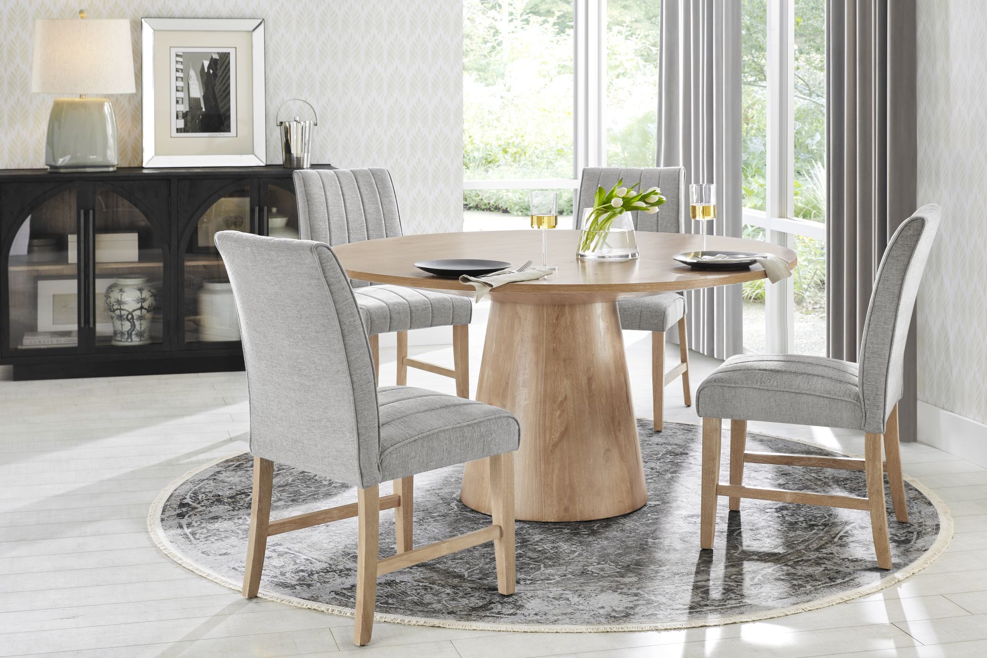 Kendall Natural 5 Pc 59" Round Dining Room with Gray Side Chairs - Image 1