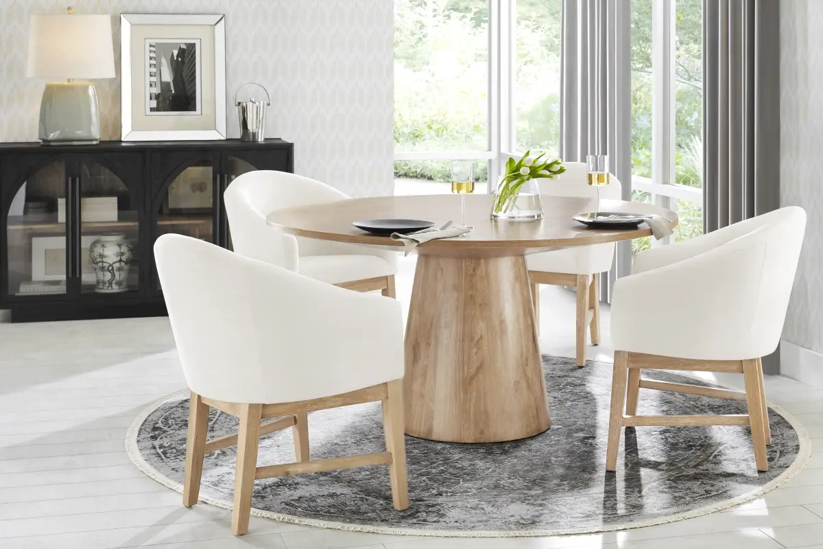 Kendall Natural 5 Pc 59" Round Dining Room with White Arm Chairs