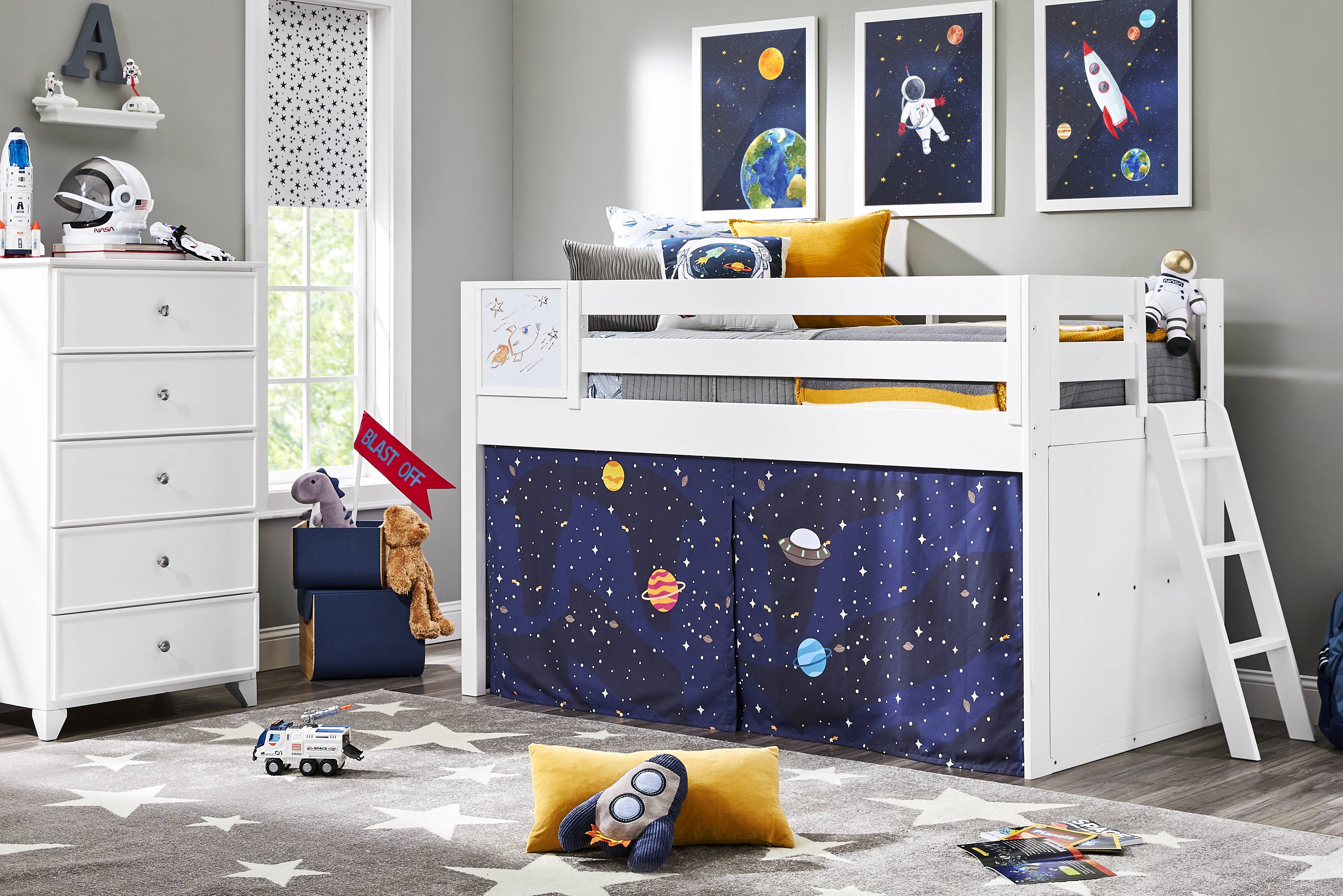 Kids Blast Off White Twin Loft Bed with Activity Panel - Thumbnail - Image 2