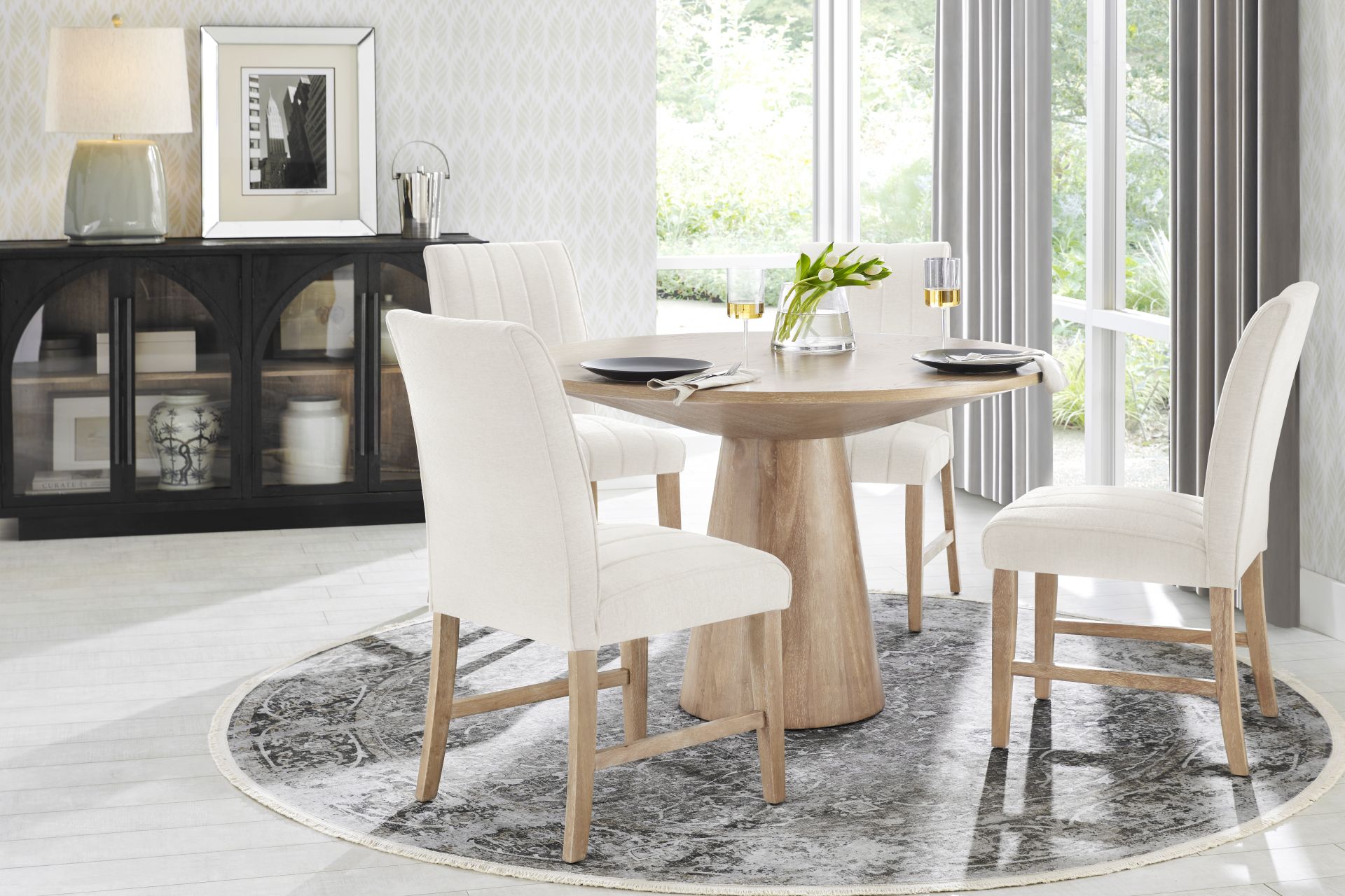 Kendall Natural 5 Pc 48" Round Dining Room with White Side Chairs - Image 1