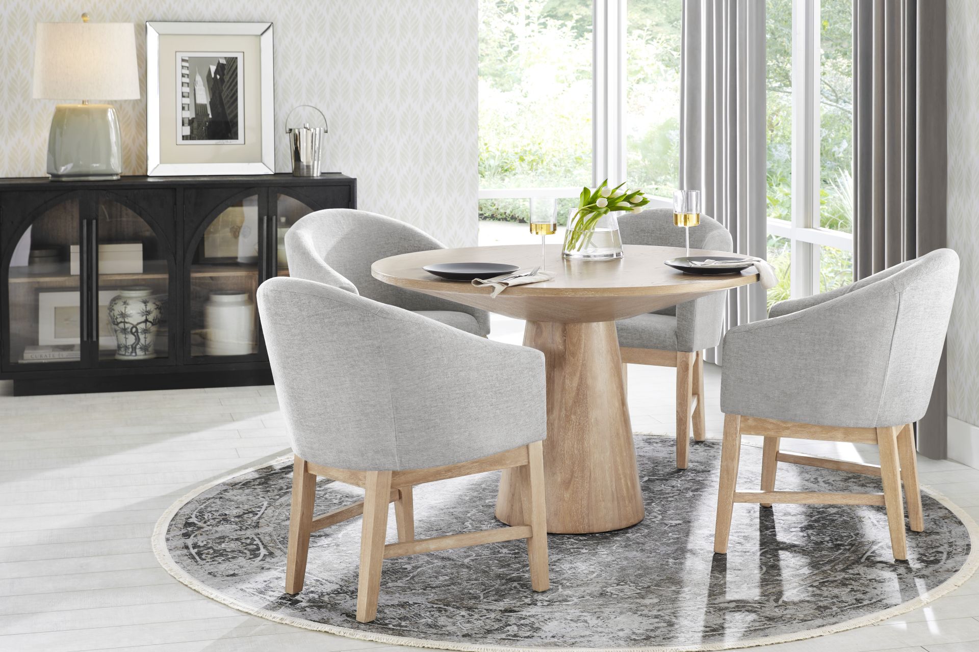 Kendall Natural 5 Pc 48" Round Dining Room with Gray Arm Chairs - Image 1