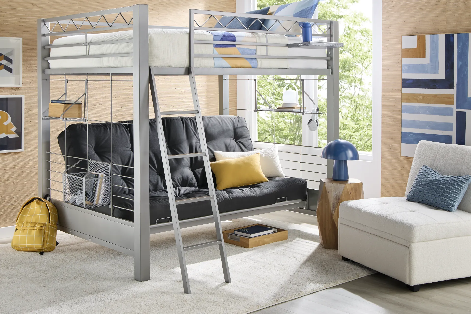Build-a-Bunk Gray Full/Futon Loft Bed with Gray Accessories - Image 1