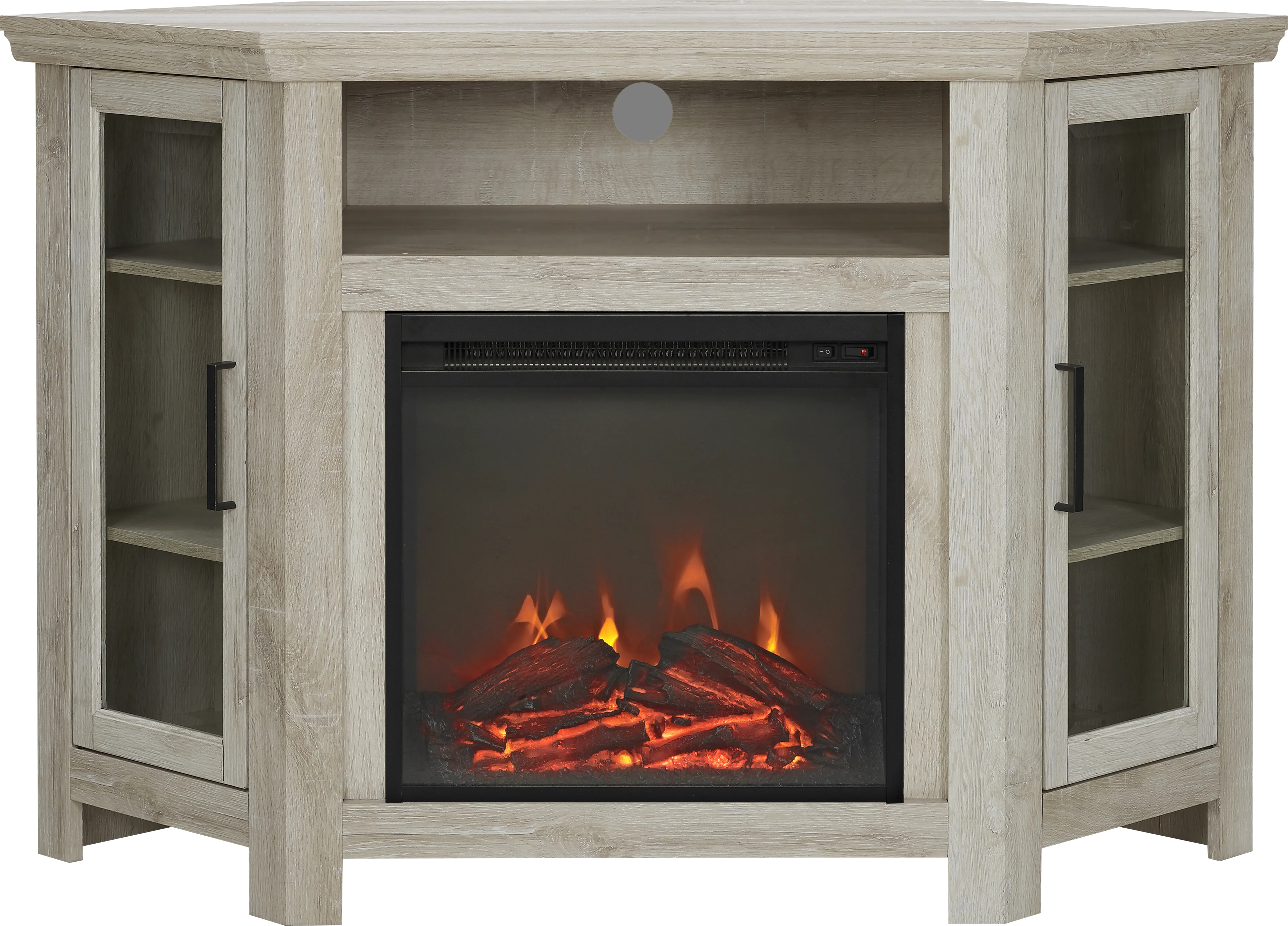 Russell White 48 in. Corner Console with Electric Fireplace - Thumbnail - Image 1