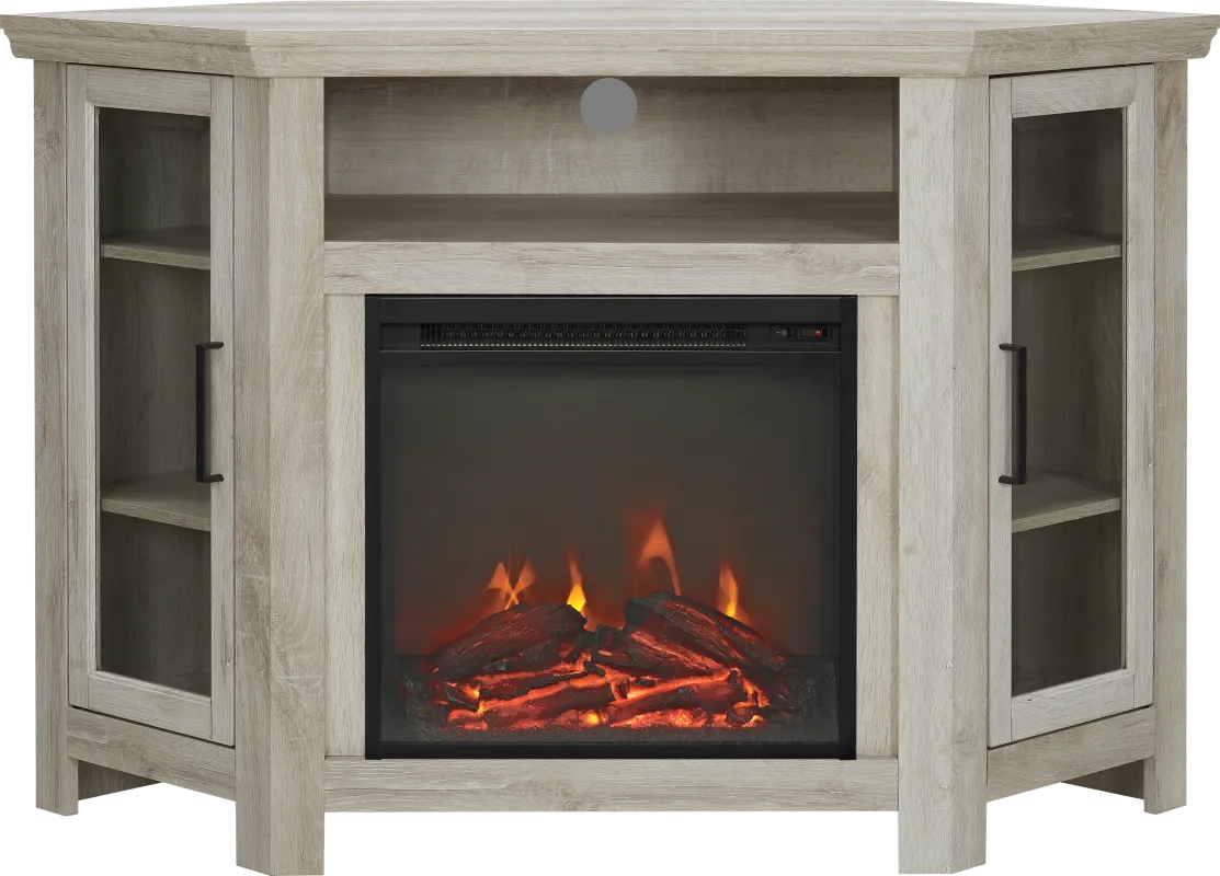 Russell White 48 in. Corner Console with Electric Fireplace
