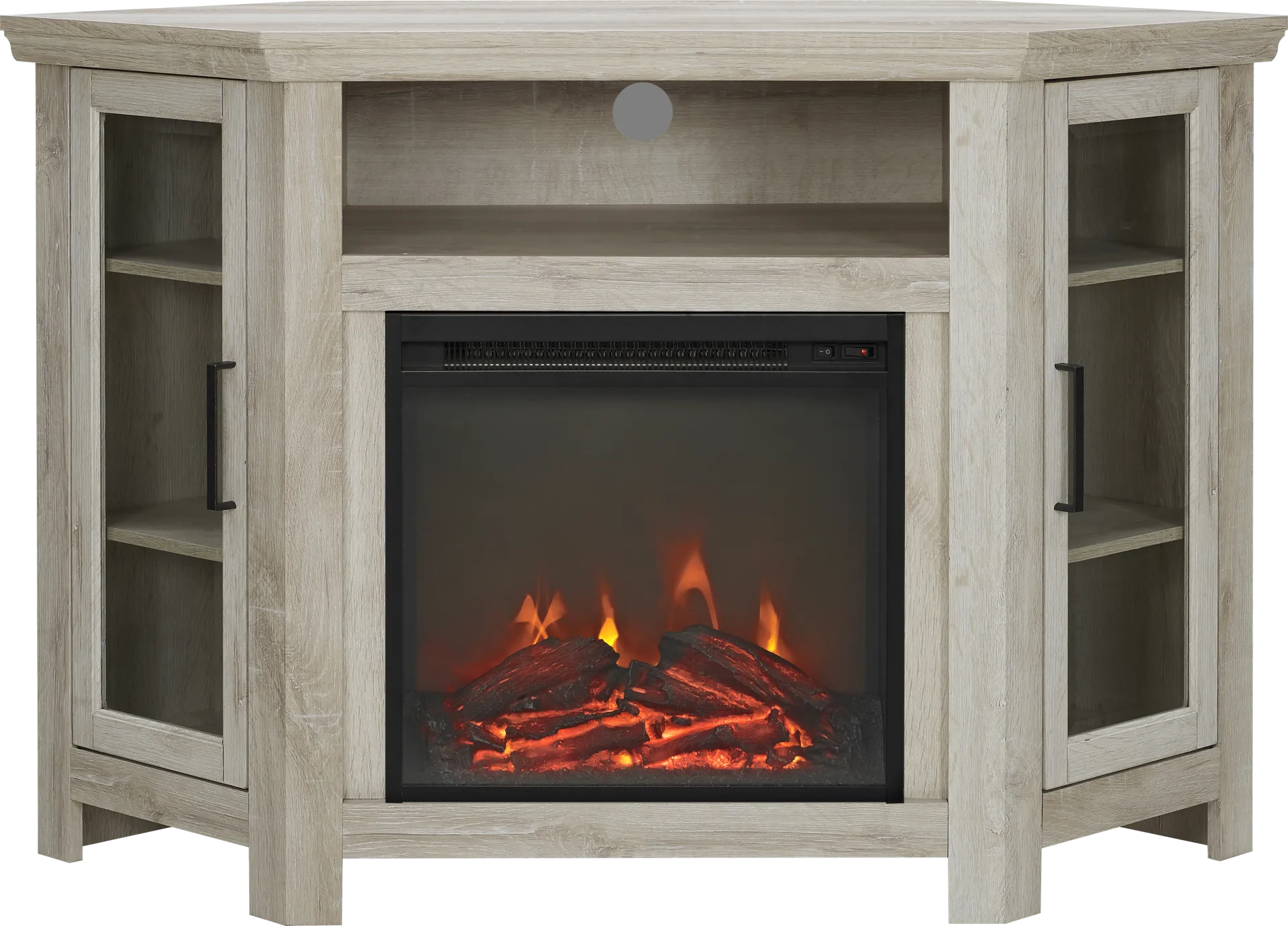 Russell White 48 in. Corner Console with Electric Fireplace - Image 1