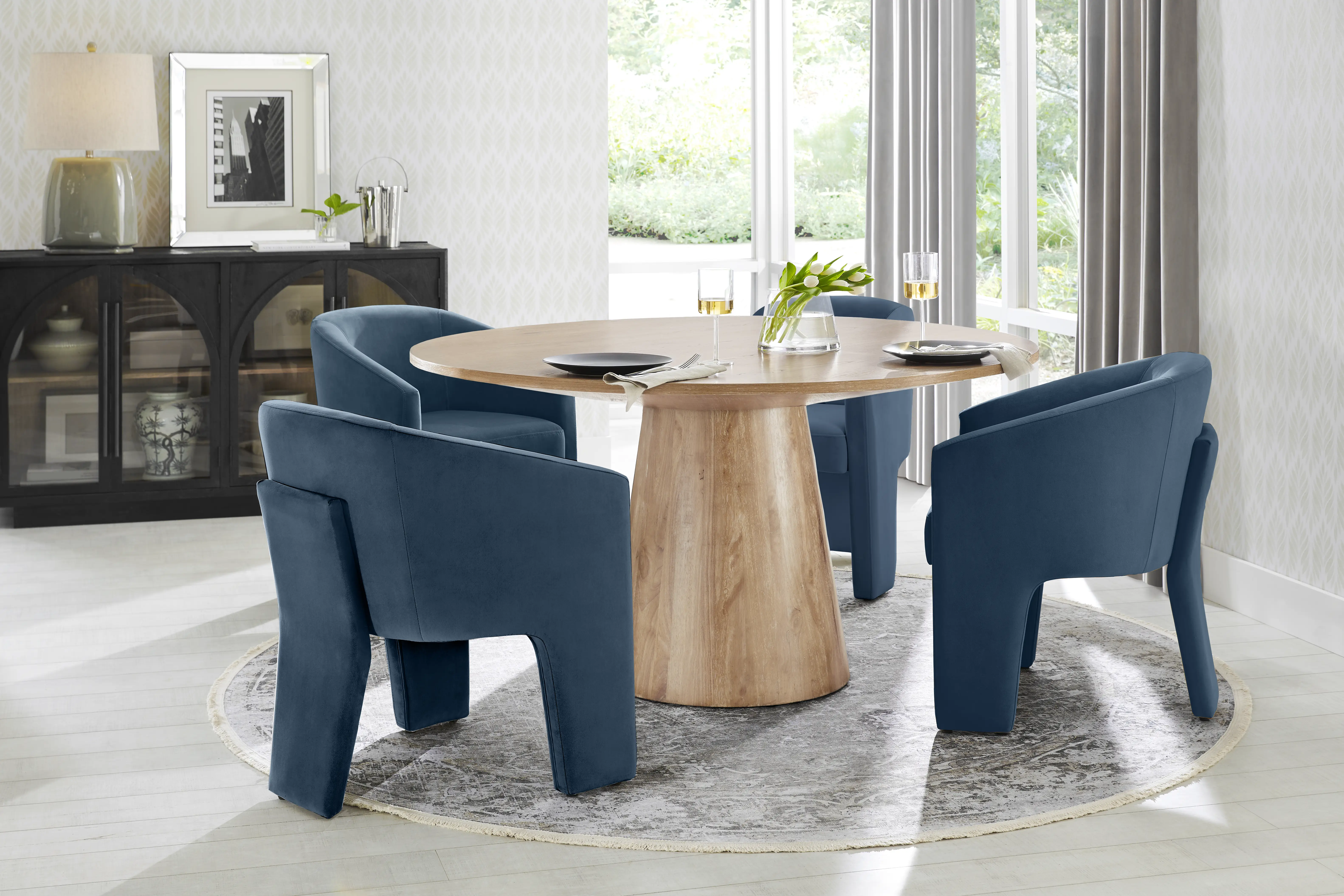 Kendall Natural 5 Pc 59" Round Dining Room with Blue Arm Chairs - Thumbnail - Image 1