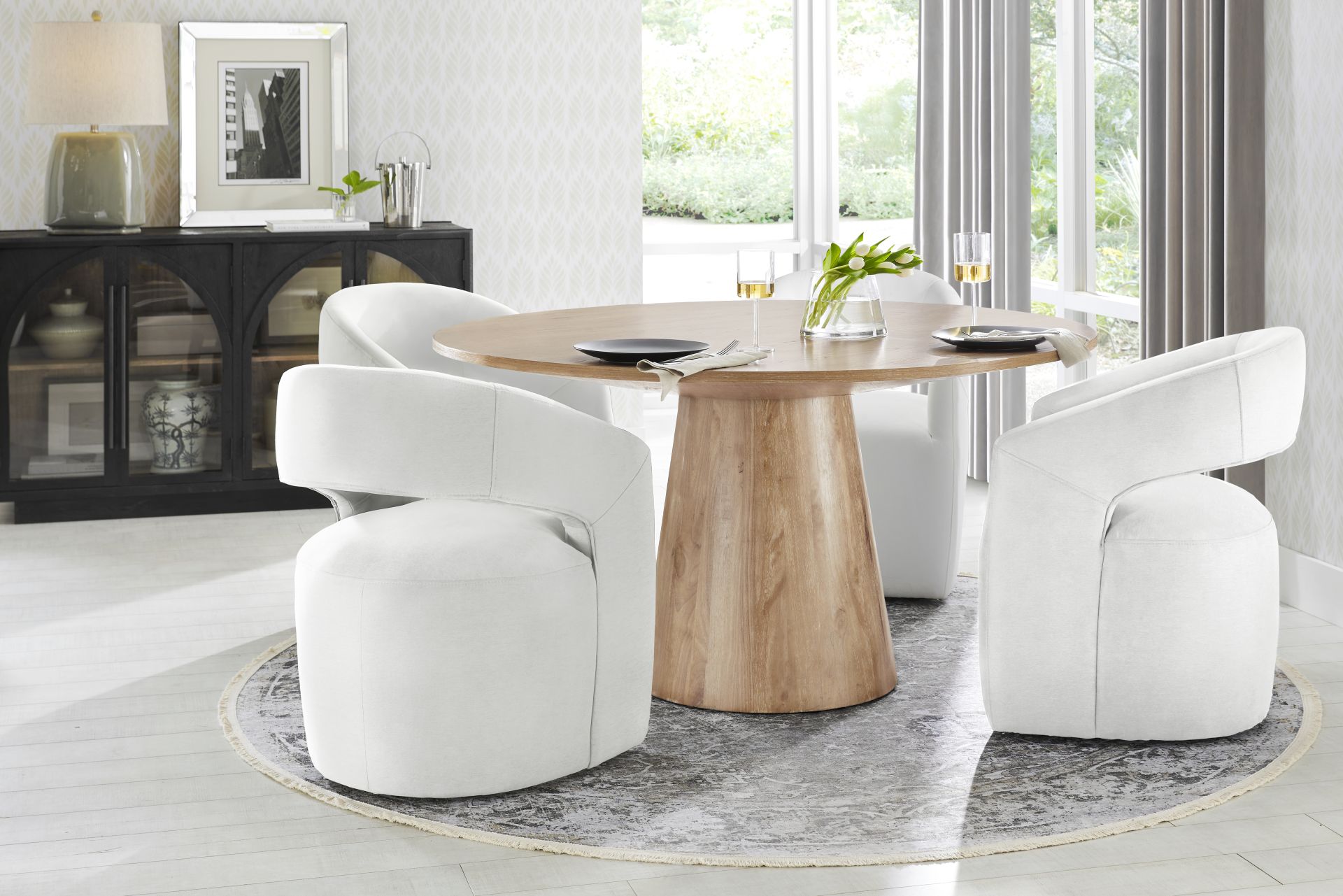 Kendall Natural 5 Pc 59" Round Dining Room with White Cascade Park Arm Chairs - Image 1
