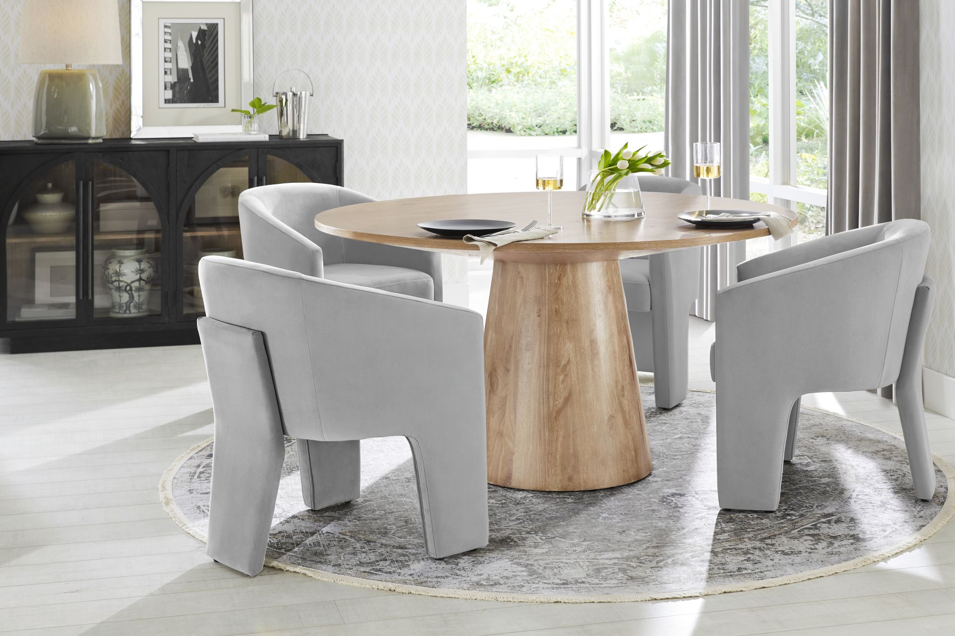 Kendall Natural 5 Pc 59" Round Dining Room with Gray Arm Chairs - Image 1