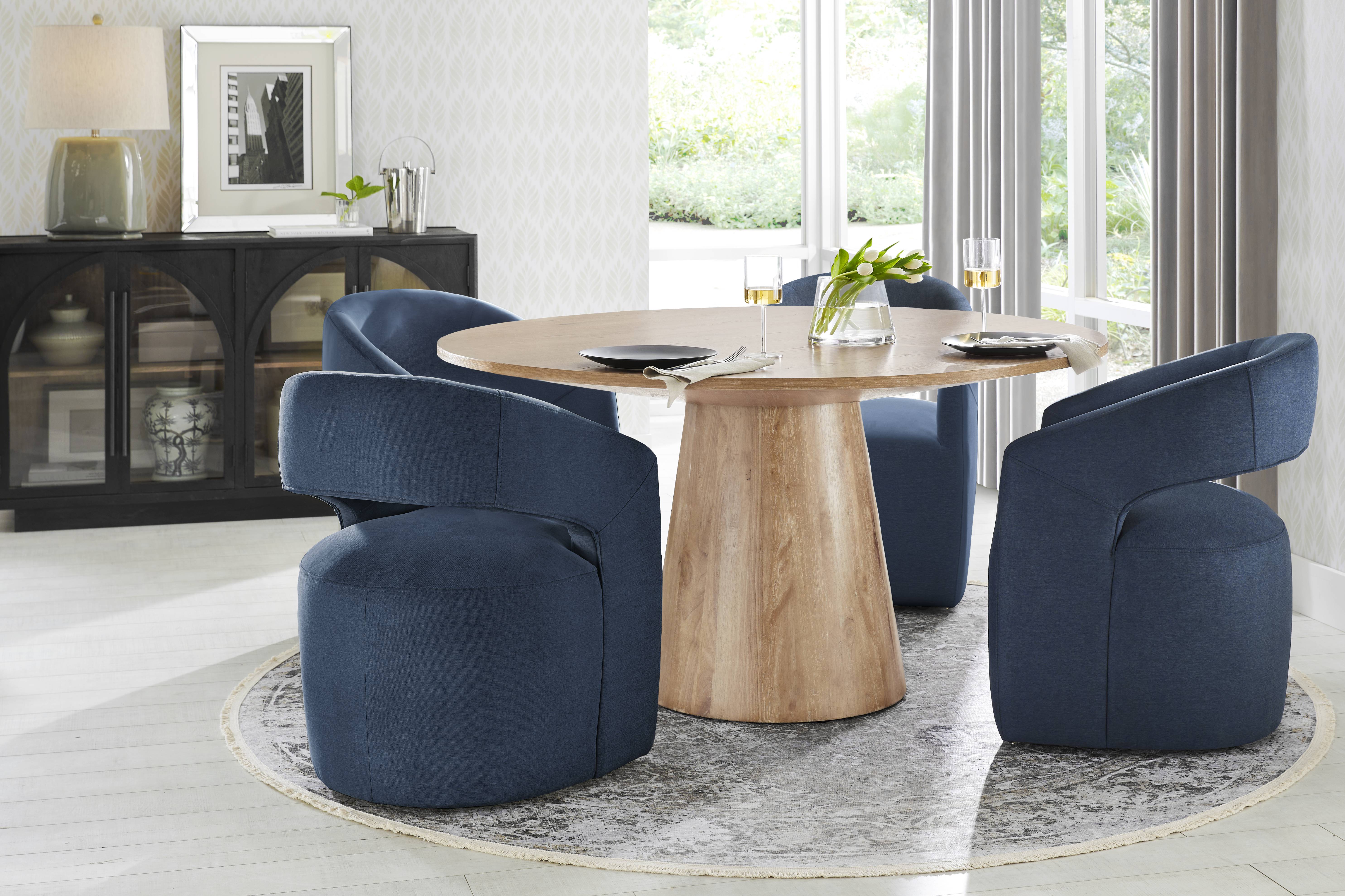 Kendall Natural 5 Pc 59" Round Dining Room with Navy Cascade Park Arm Chairs - Thumbnail - Image 1