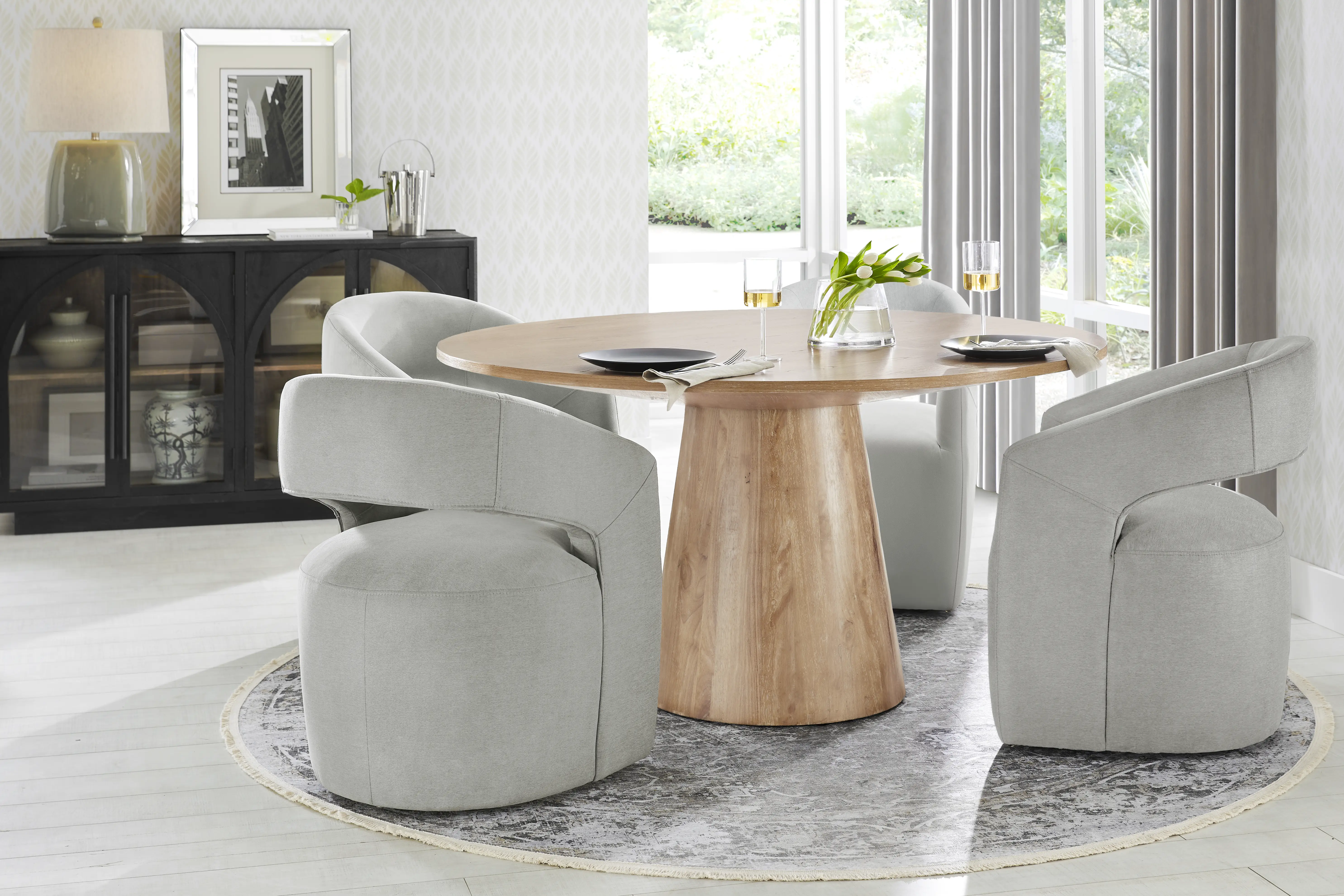 Kendall Natural 5 Pc 59" Round Dining Room with White Cascade Park Arm Chairs - Thumbnail - Image 1
