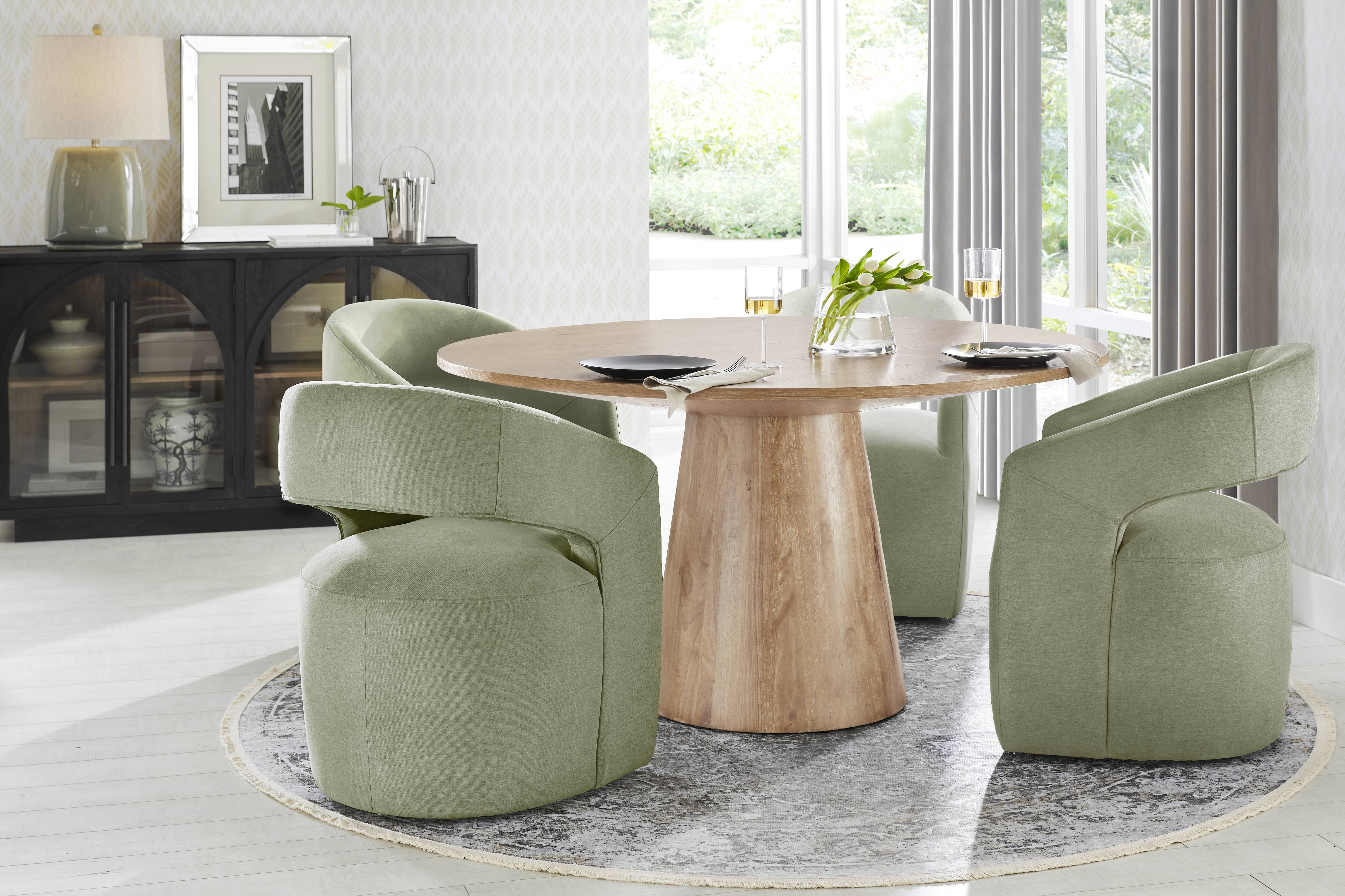 Kendall Natural 5 Pc 59" Round Dining Room with Sage Cascade Park Arm Chairs - Thumbnail - Image 1