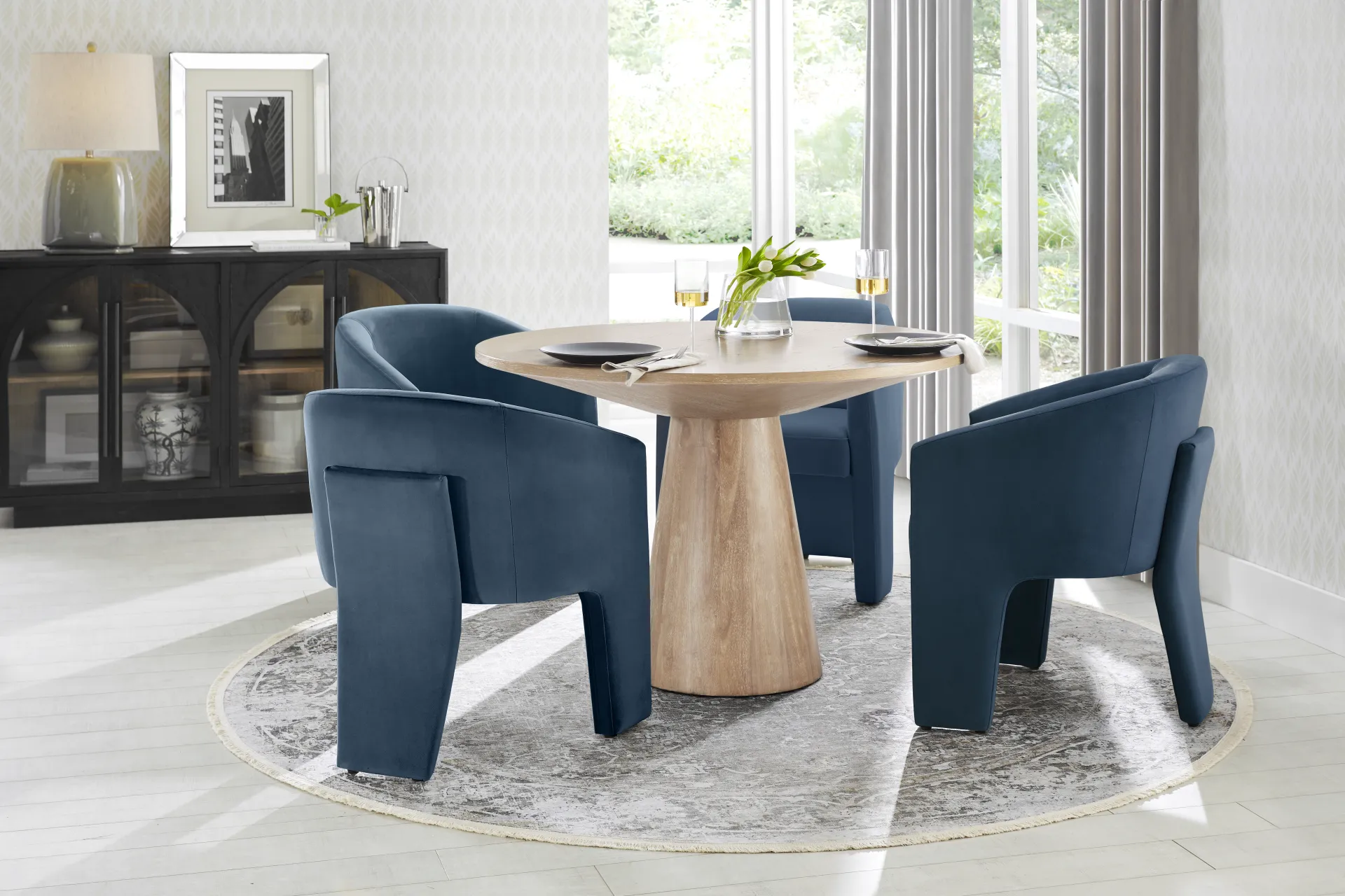 Kendall Natural 5 Pc 48" Round Dining Room with Blue Arm Chairs - Image 1