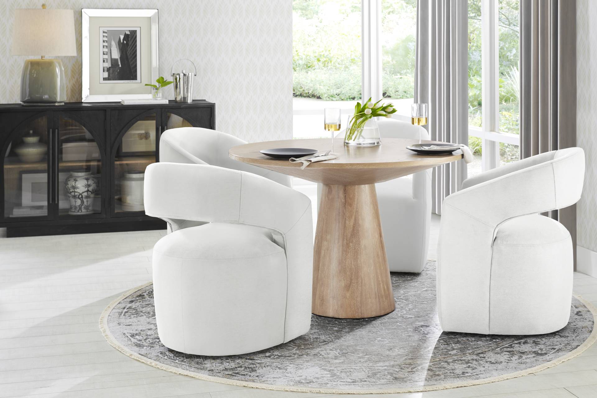 Kendall Natural 5 Pc 48" Round Dining Room with White Cascade Park Arm Chairs full room