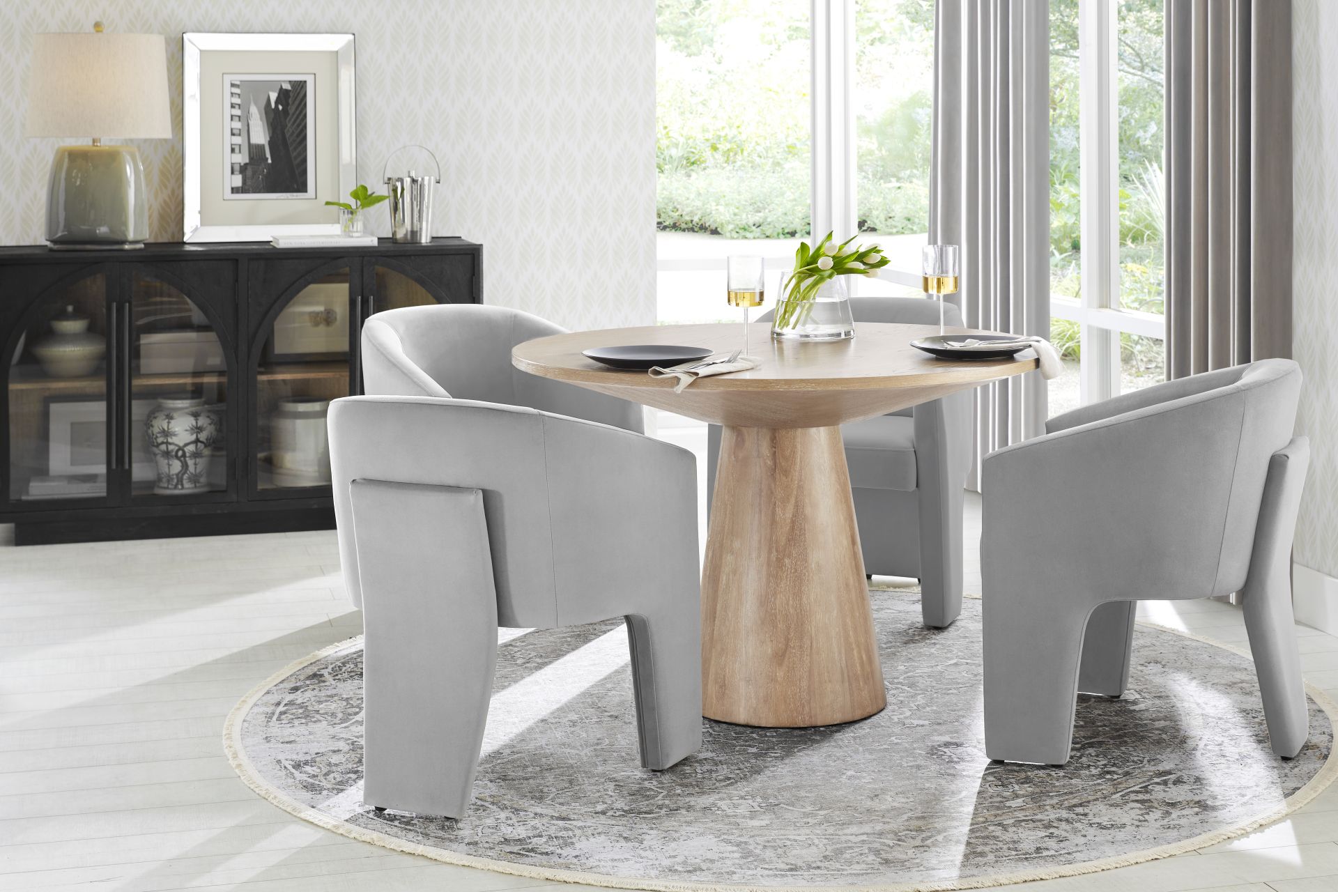 Kendall Natural 5 Pc 48" Round Dining Room with Gray Arm Chairs - Image 1
