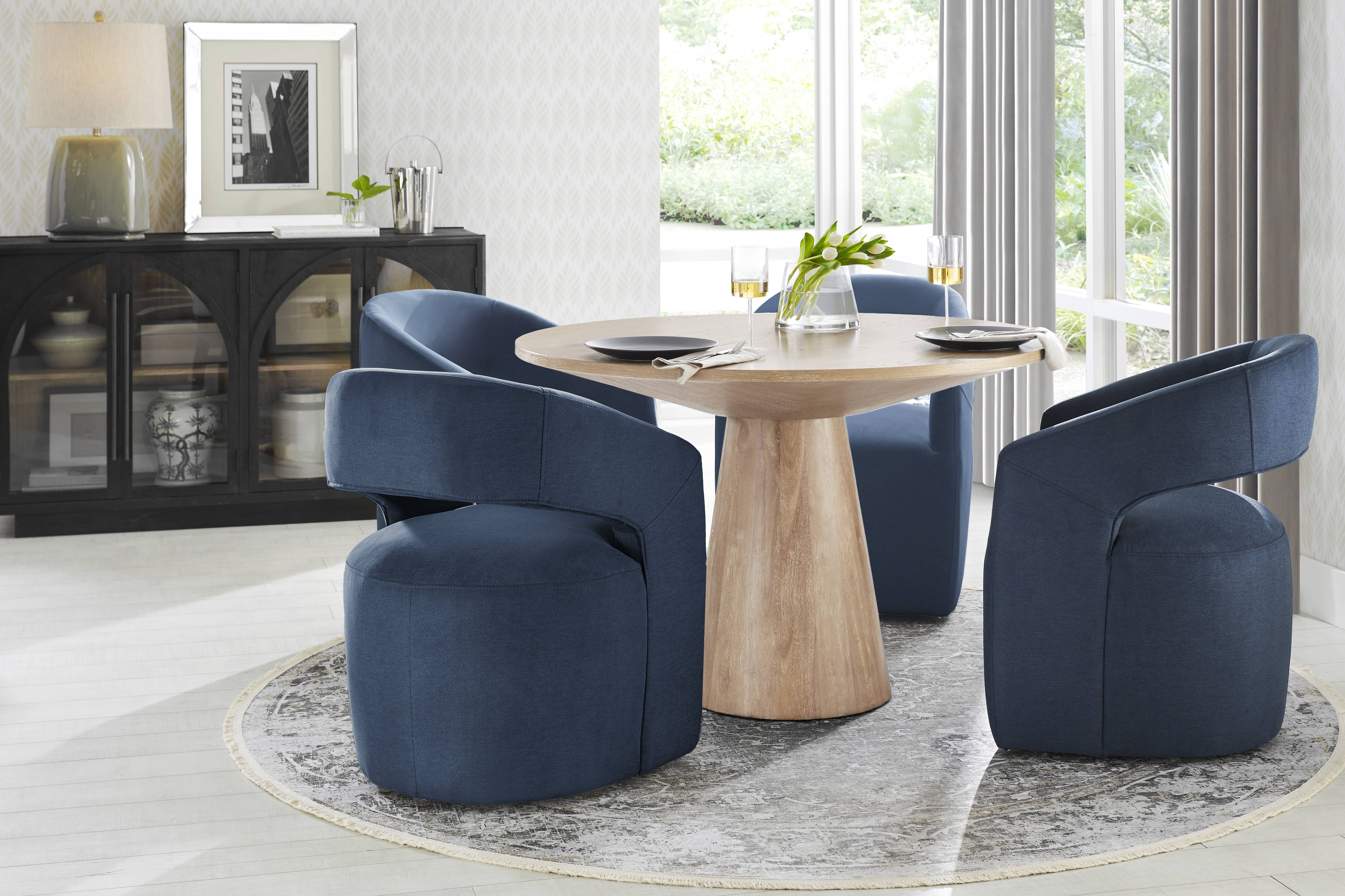Kendall Natural 5 Pc 48" Round Dining Room with Navy Cascade Park Arm Chairs - Thumbnail - Image 1