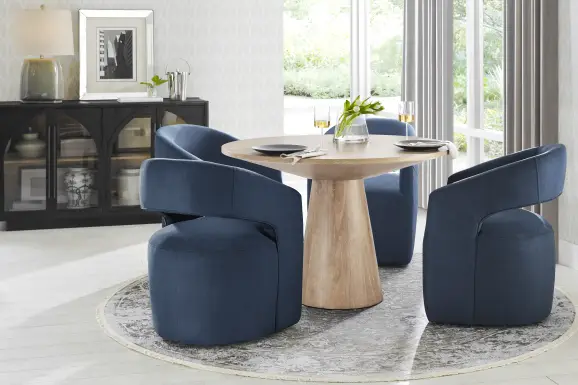 Kendall Natural 5 Pc 48" Round Dining Room with Navy Cascade Park Arm Chairs