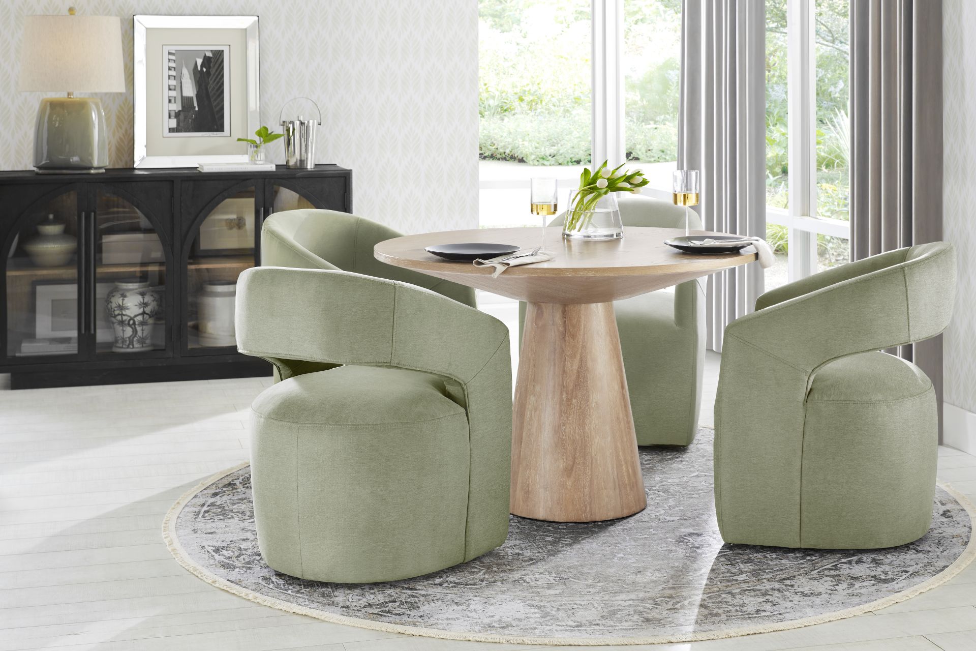 Kendall Natural 5 Pc 48" Round Dining Room with Sage Cascade Park Arm Chairs - Image 1